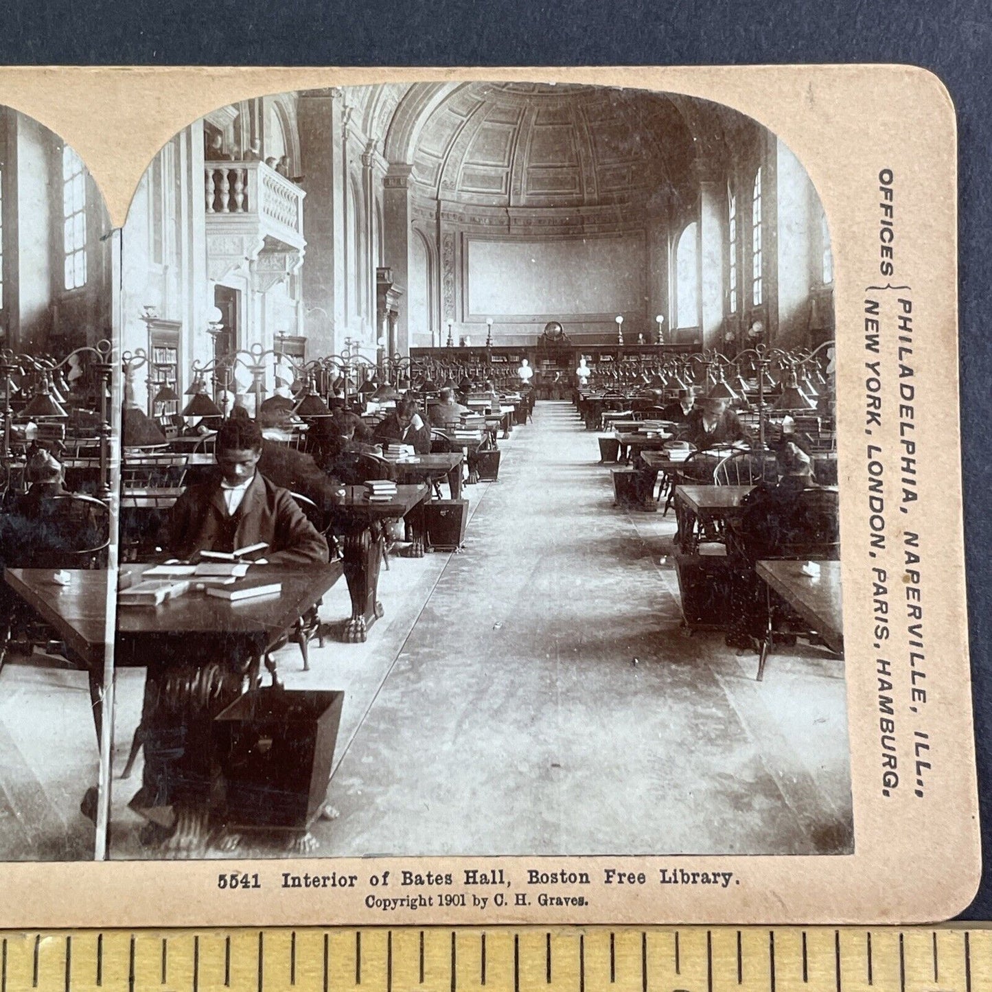 Students In Boston Public Library Stereoview Bates Hall Antique c1901 X2838