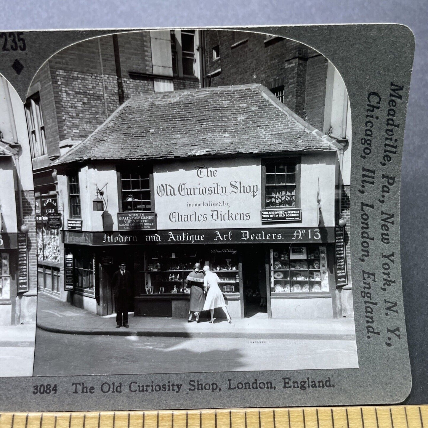 Antique 1920s Charles Dickens Curiosity Shop London Stereoview Photo Card P2443