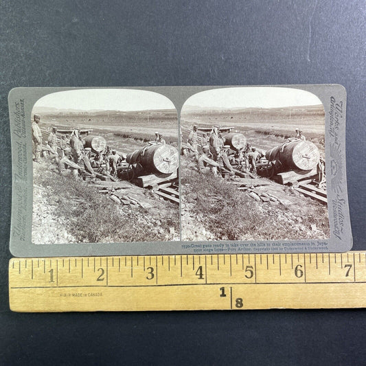 Japanese Heavy Guns In Dalian China Stereoview Lushun Port Antique c1905 X2467