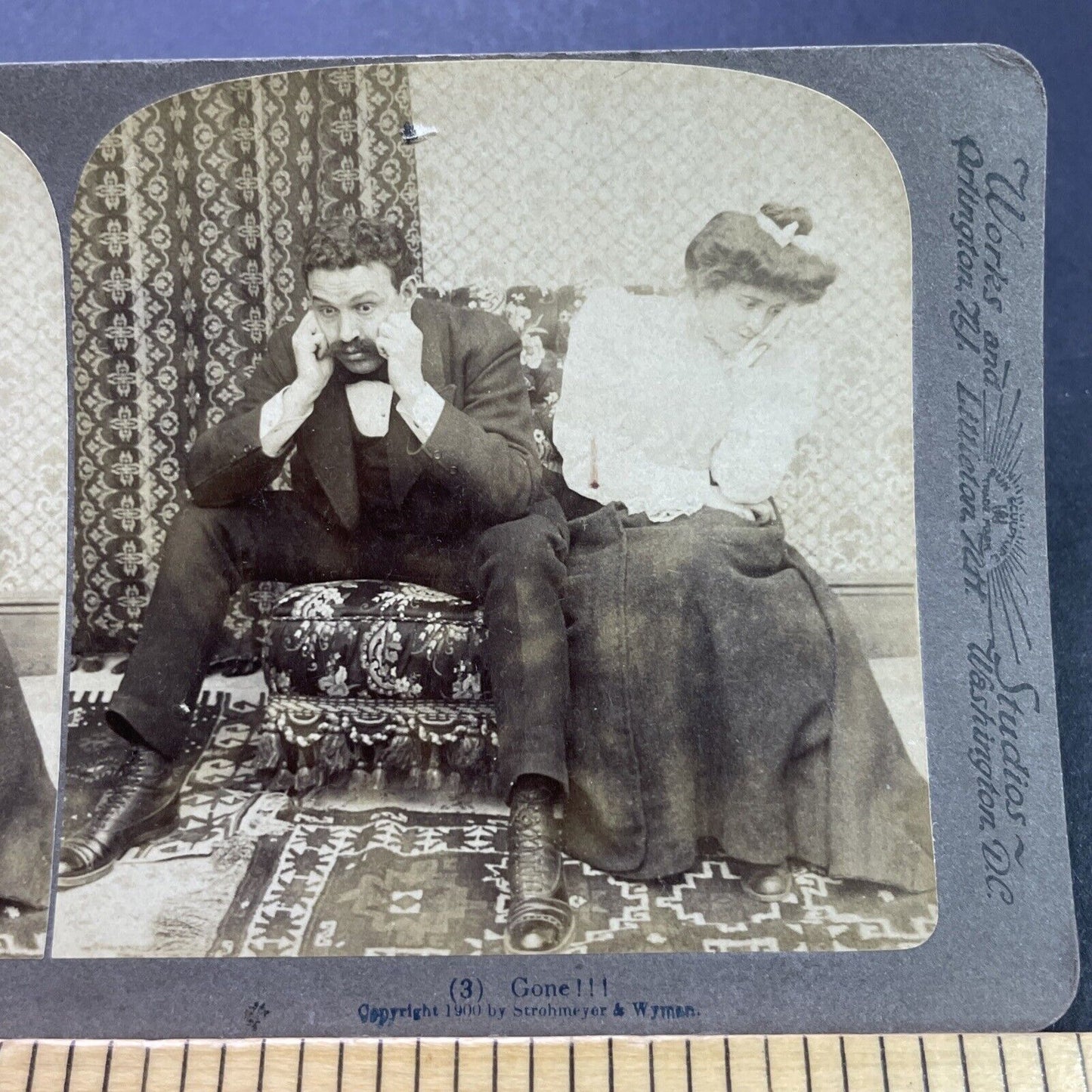 Antique 1900 Man And Woman Look Shocked! Stereoview Photo Card P3557