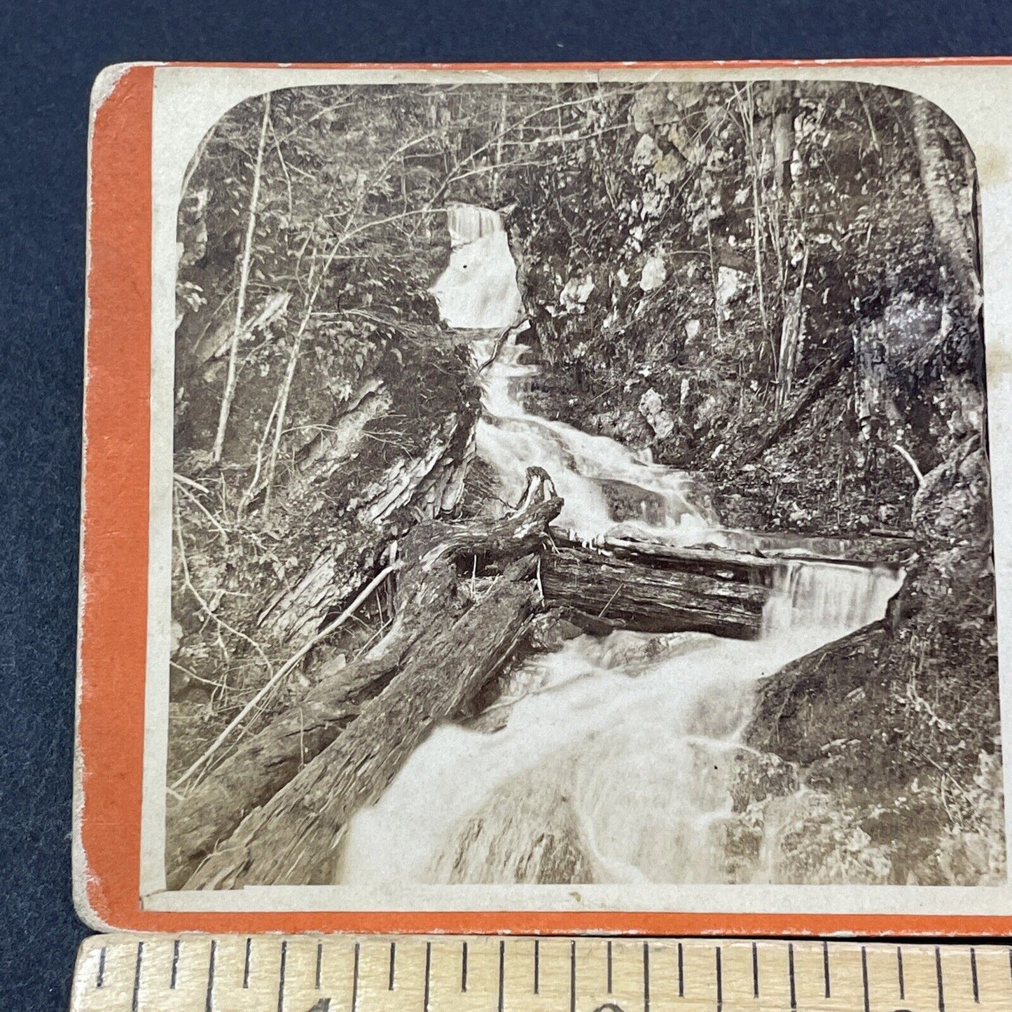 Antique 1860s Morey's Gorge Flume Fairlee Vermont Stereoview Photo Card V2105