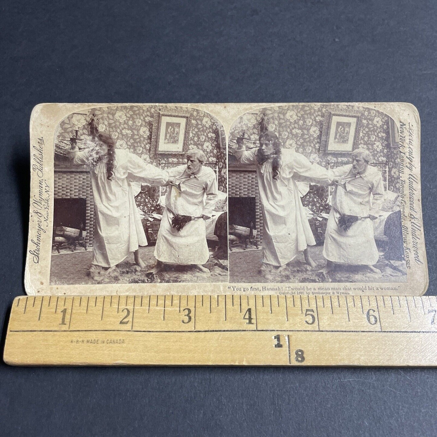 Antique 1897 Woman Bravely Confronts Intruder Stereoview Photo Card P4709