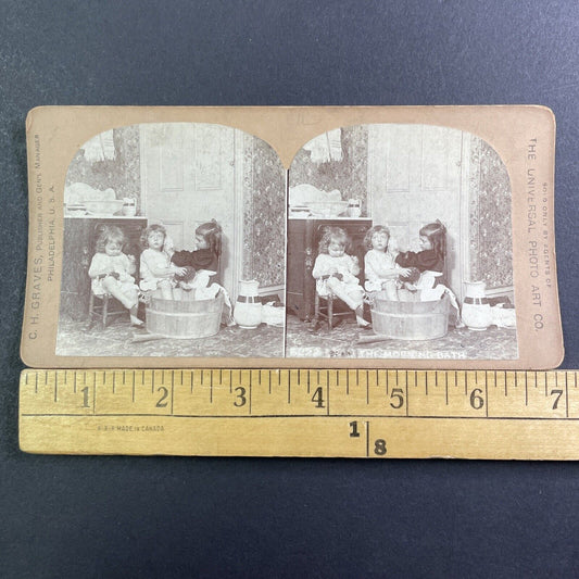 Girls Washing Their Porcelain Dolls Stereoview CH Graves Antique c1895 X1539