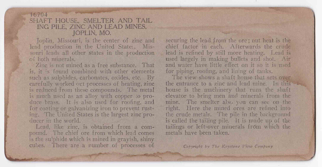 Antique 1898 Lead And Zinc Mining In Joplin Missouri Smelter Photo Card P010