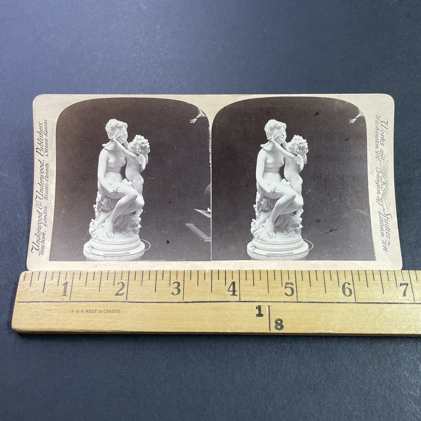 Antique 1890s Blinded Nude Female Statue Marble Stereoview Photo Card P3860