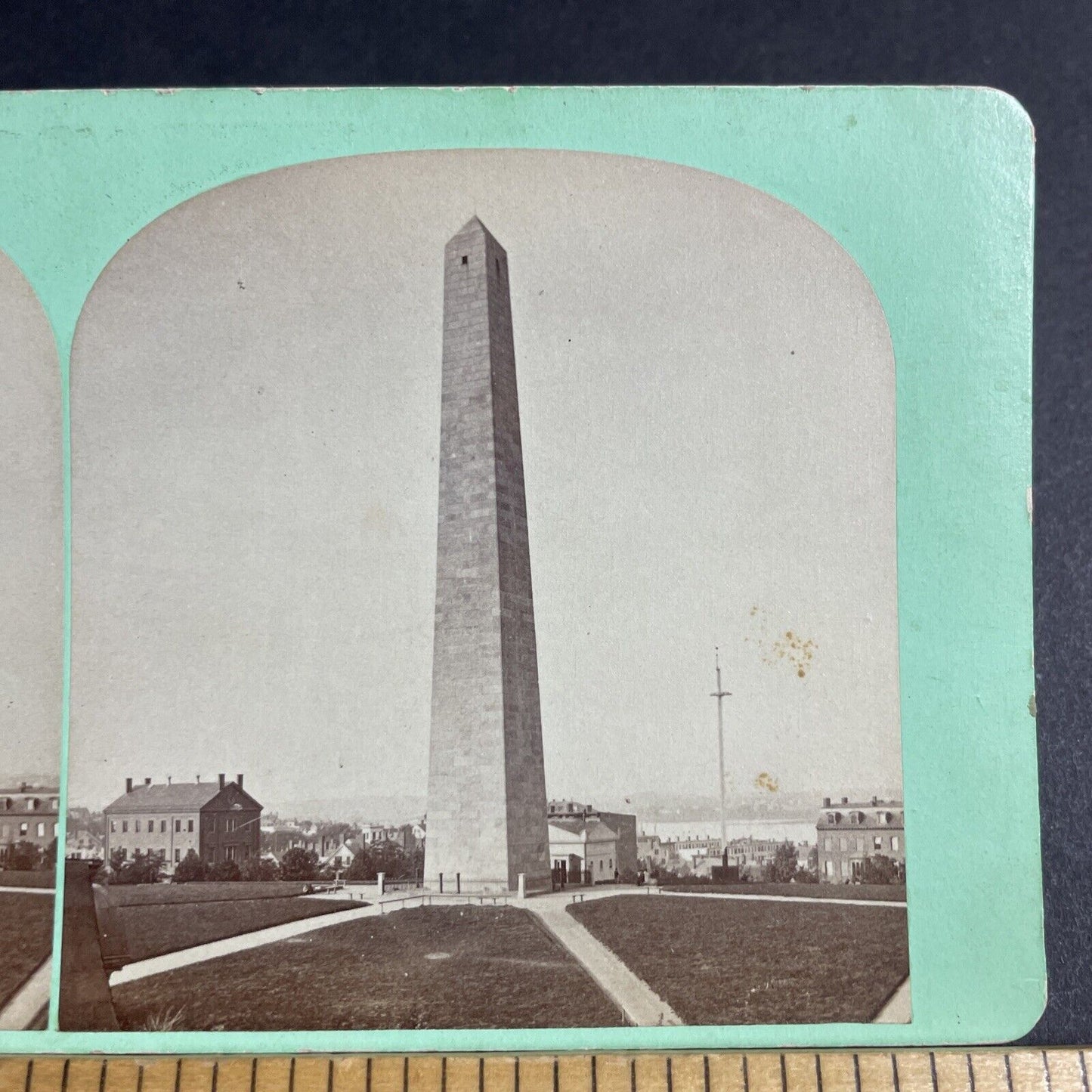 Antique 1860s Bunker Hill Monument Charlestown MA Stereoview Photo Card P4872