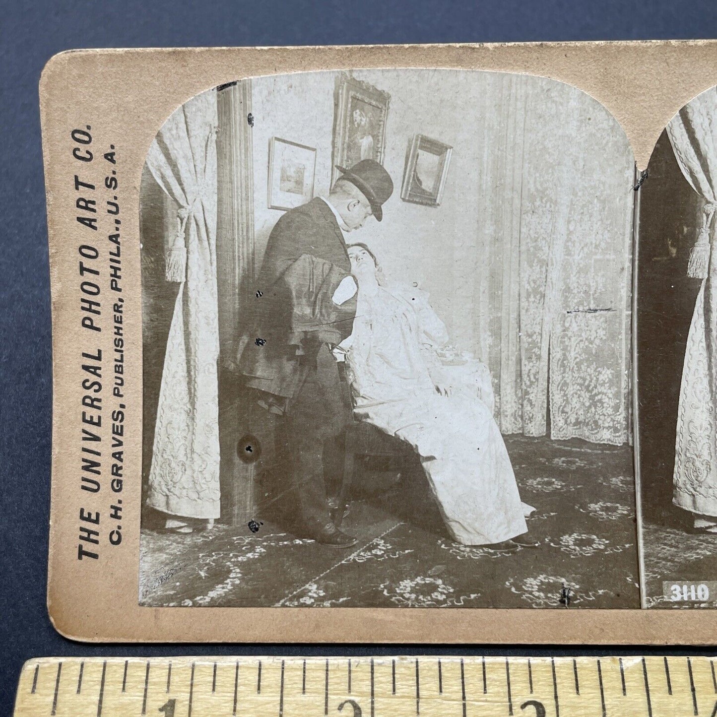 Antique 1897 Man Leaves Wife For The Pub Stereoview Photo Card P2569