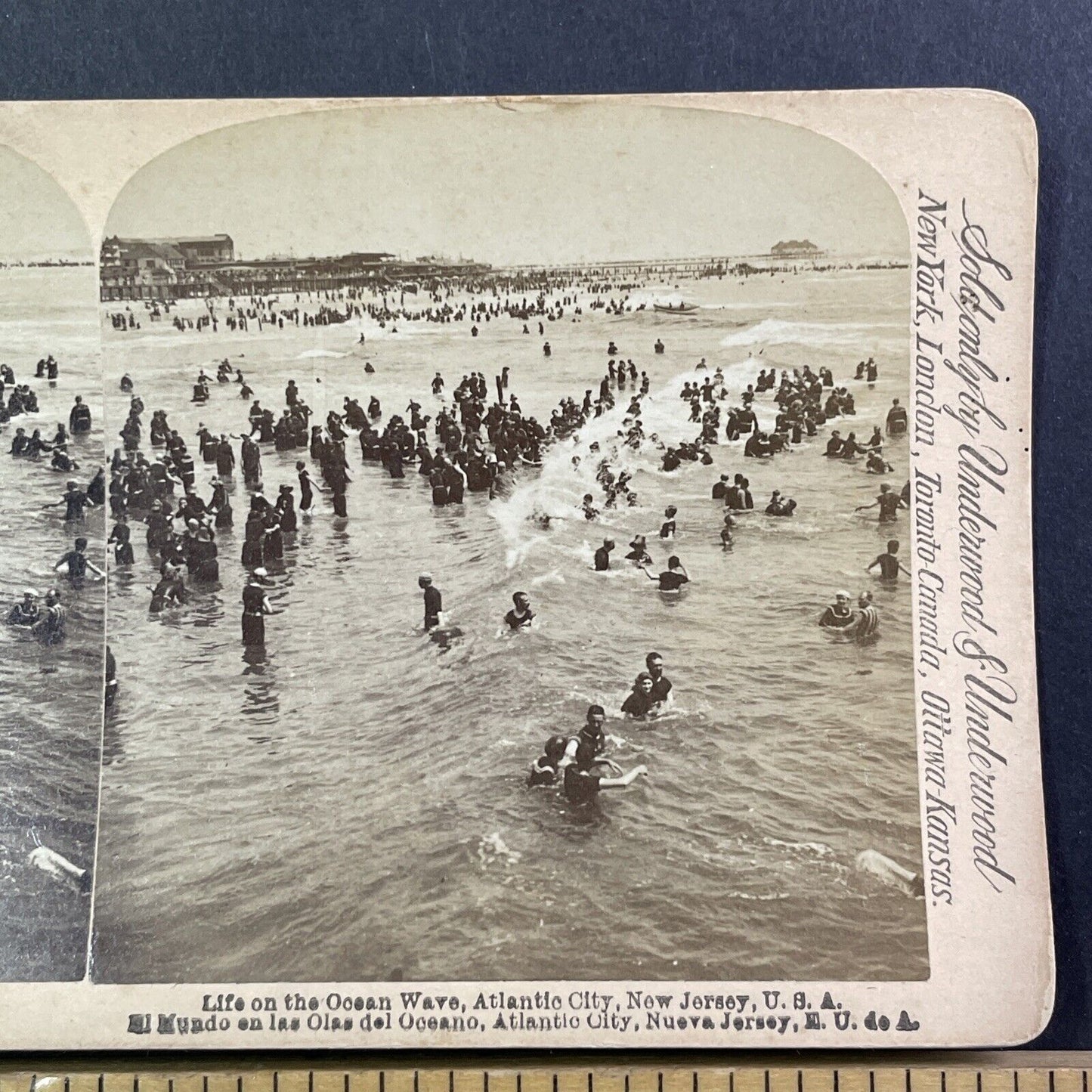 Swimming in the Ocean Stereoview Atlantic City New Jersey Antique c1897 Y522