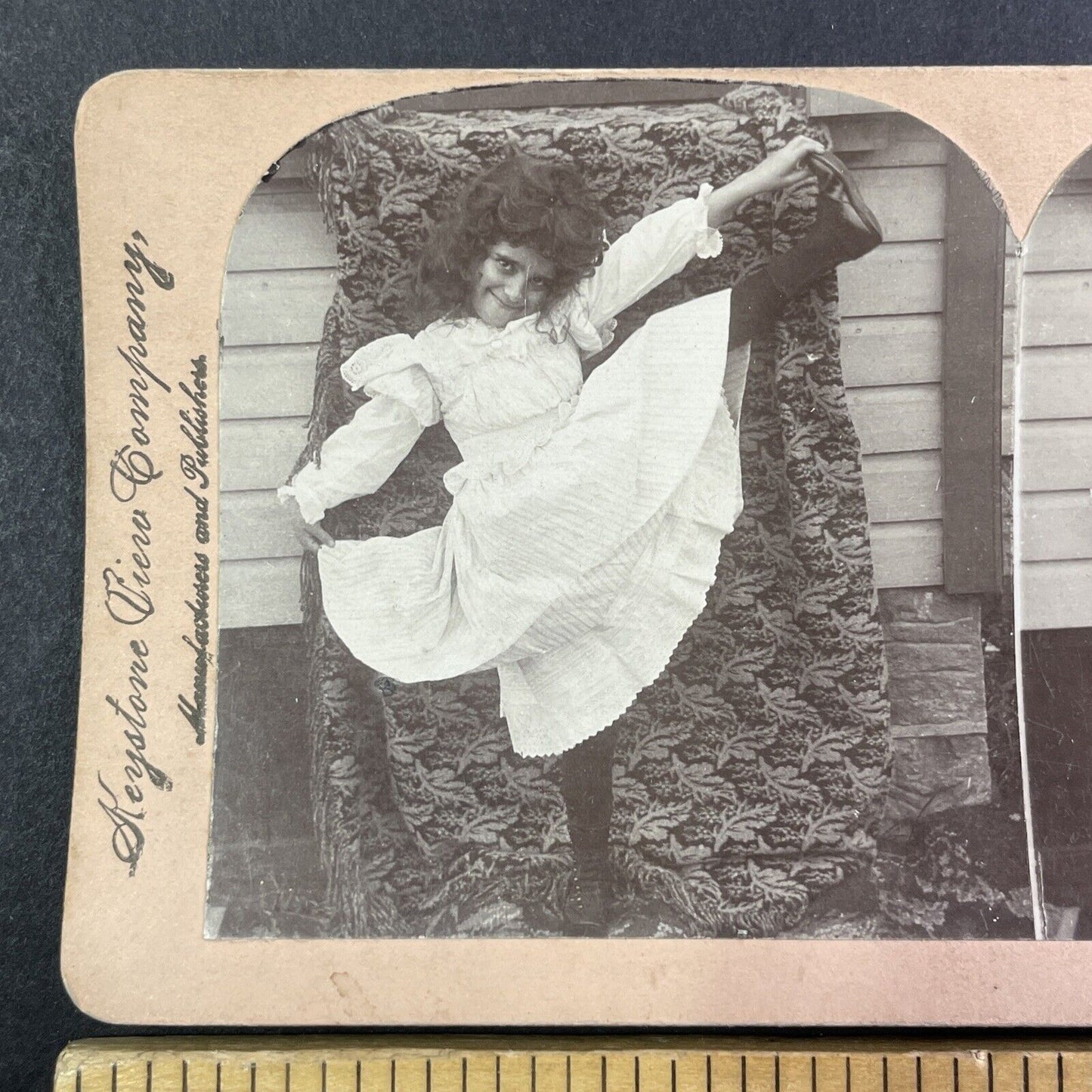 Girl Does a High Kick Ballet Dance Stereoview B.L. Singley Antique c1894 Y1372