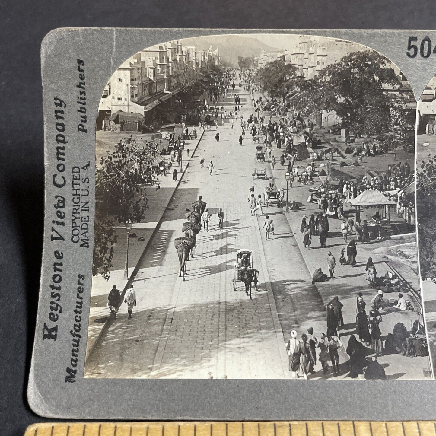 Antique 1910s Jaipur India City Streets People Stereoview Photo Card P4468