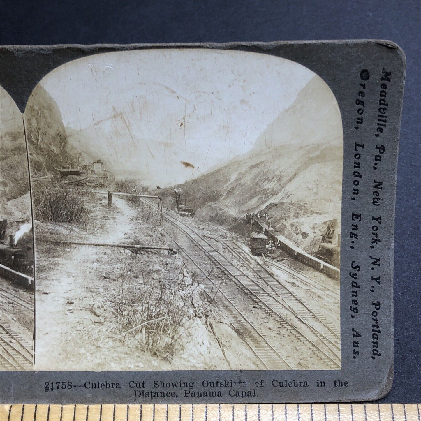 Antique 1913 Train Railroads Along Panama Canal Stereoview Photo Card P2022