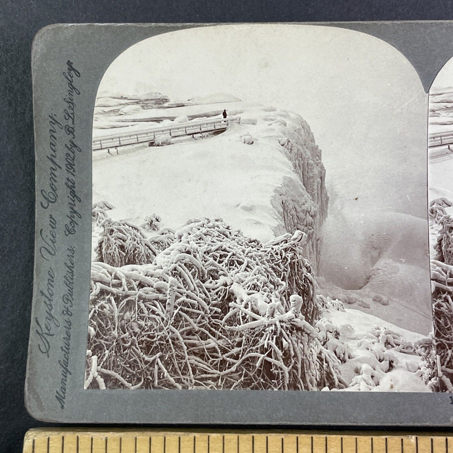 Niagara Falls Deep Freeze Stereoview American Side Antique c1902 Y2850