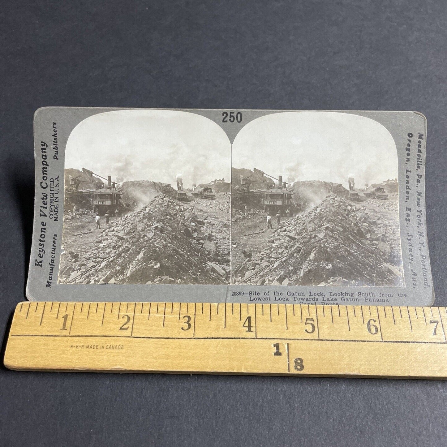 Antique 1910 Steam Shovel Excavator Construction Stereoview Photo Card P4398