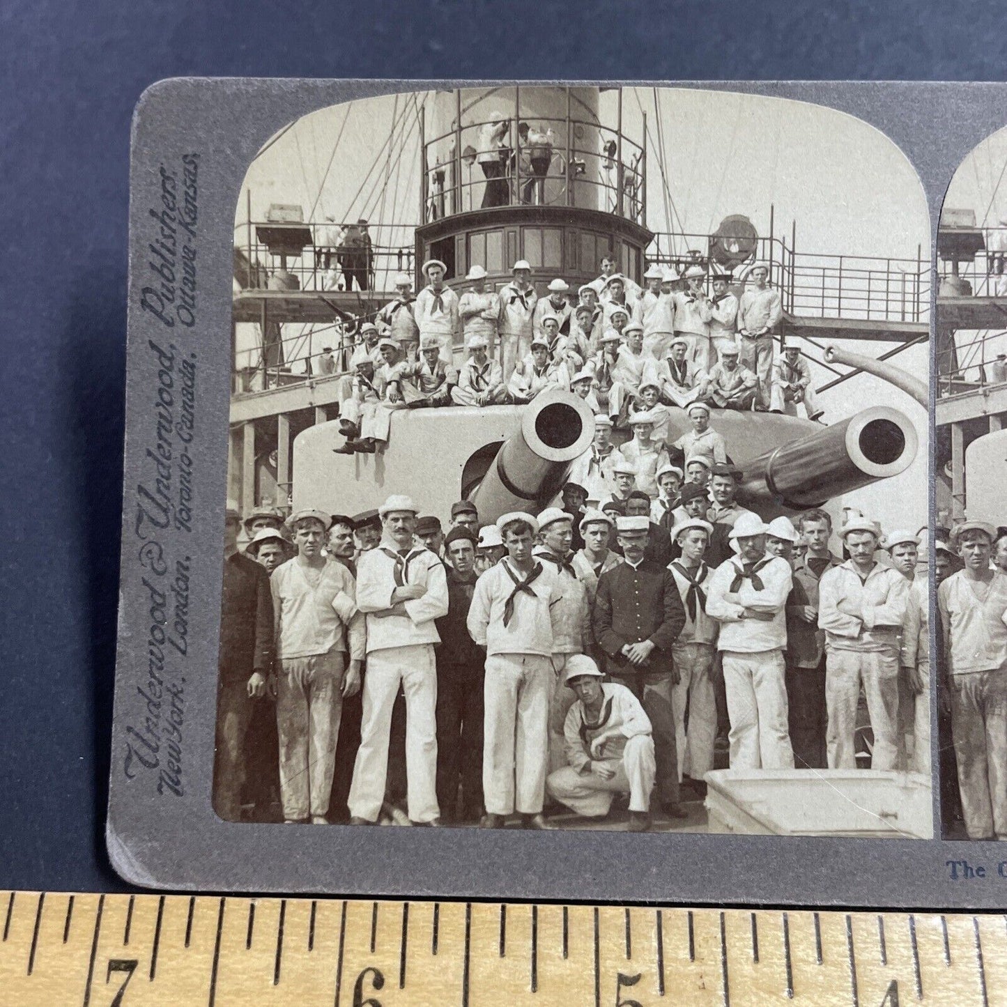 Antique 1898 Navy Sailors On USS Iowa Battleship Stereoview Photo Card P1980-14