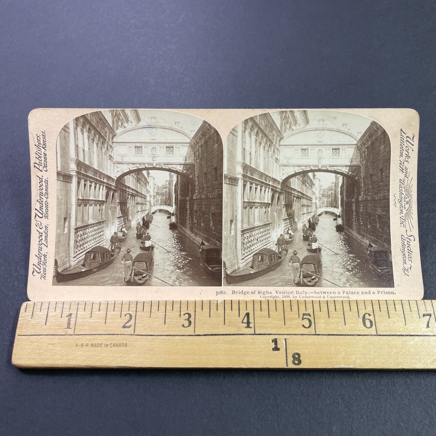 Antique 1898 Gondola Boats Venice Italy Stereoview Photo Card P3817