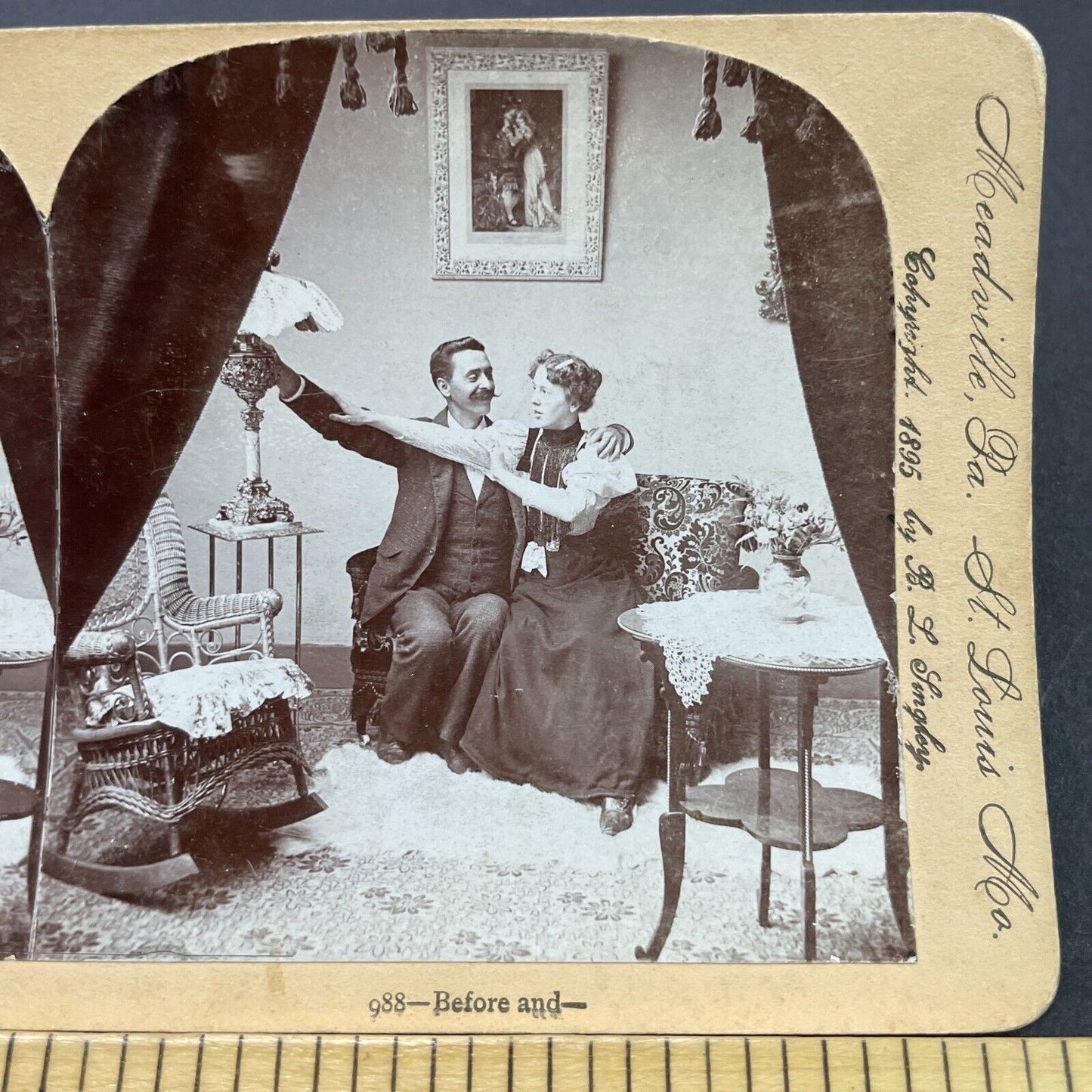 Antique 1895 Man Turns Off Light At Bedtime Stereoview Photo Card P2687