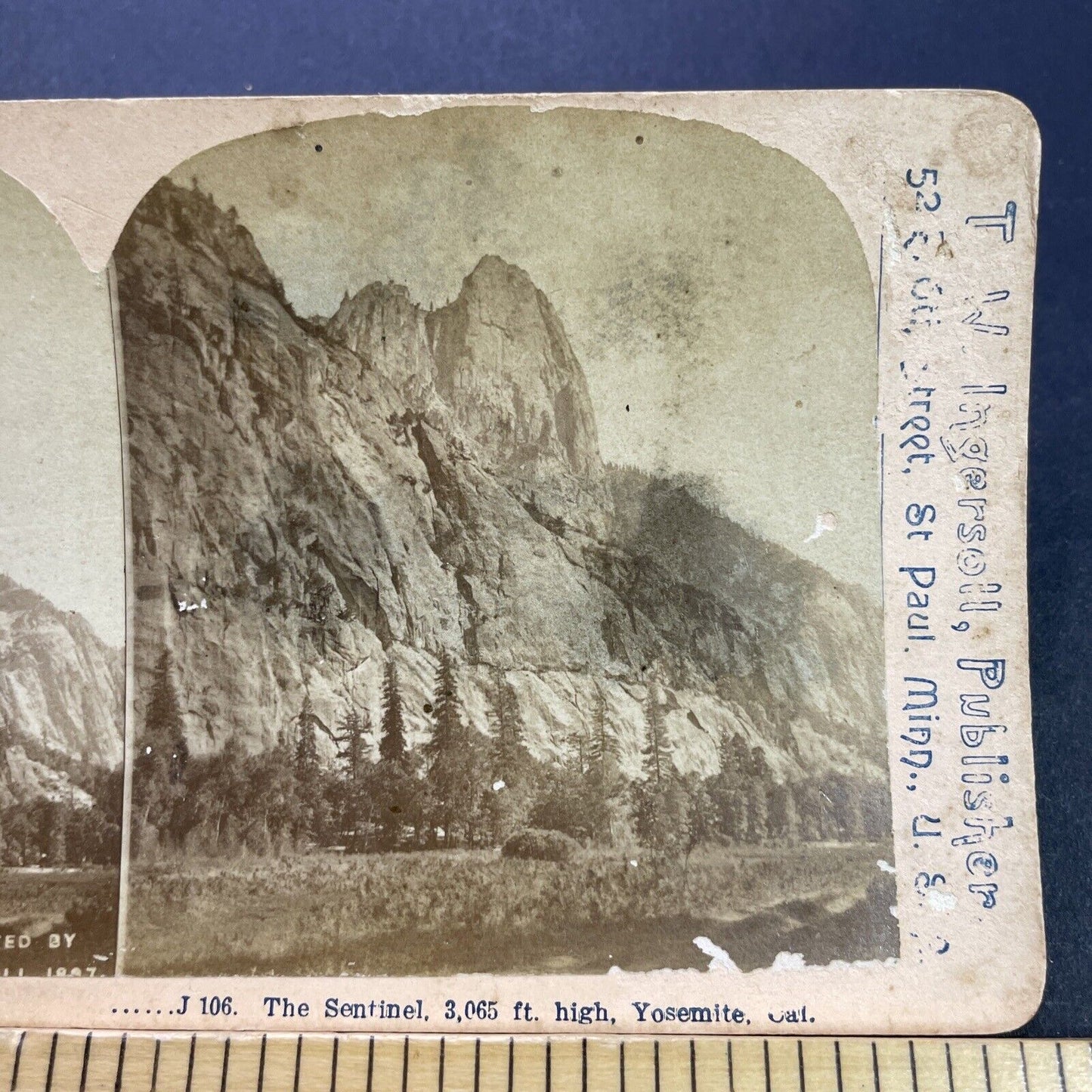 Antique 1887 Sentinel Mountain Yosemite California Stereoview Photo Card P3495