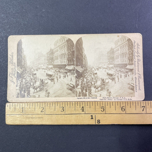 State Street Chicago Illinois Downtown Stereoview Victorian Antique c1893 X2753