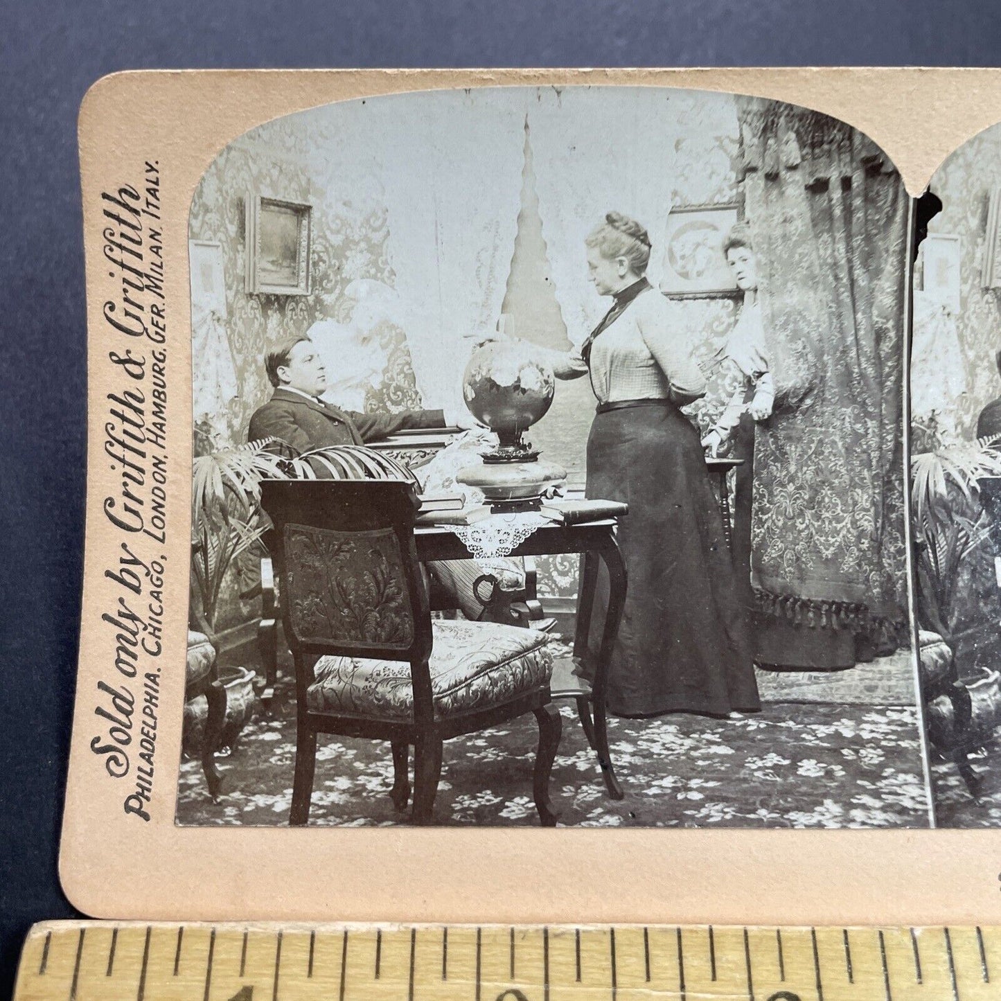 Antique 1900 Mother Scolds Man Dating Daughter Stereoview Photo Card P3542