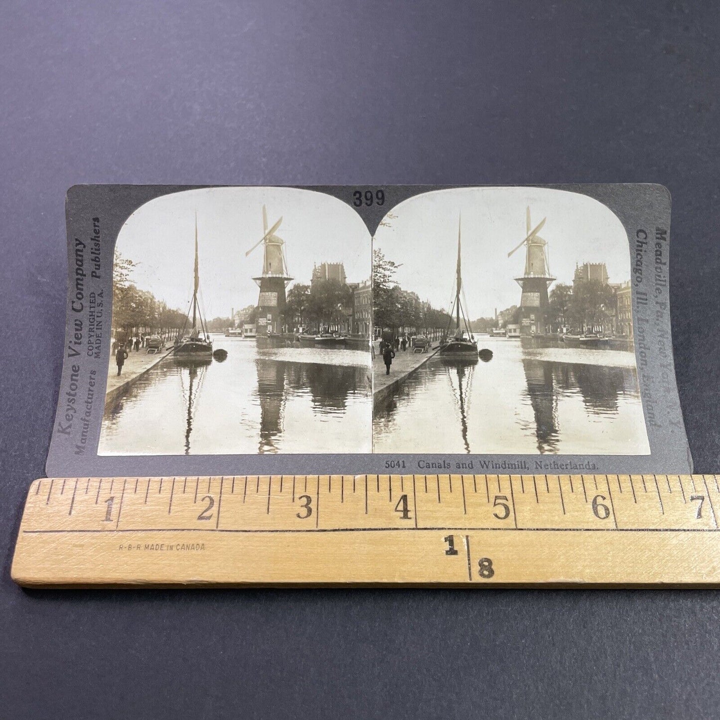 Antique 1910s Windmill Rotterdam Netherlands Holland Stereoview Photo Card P3720