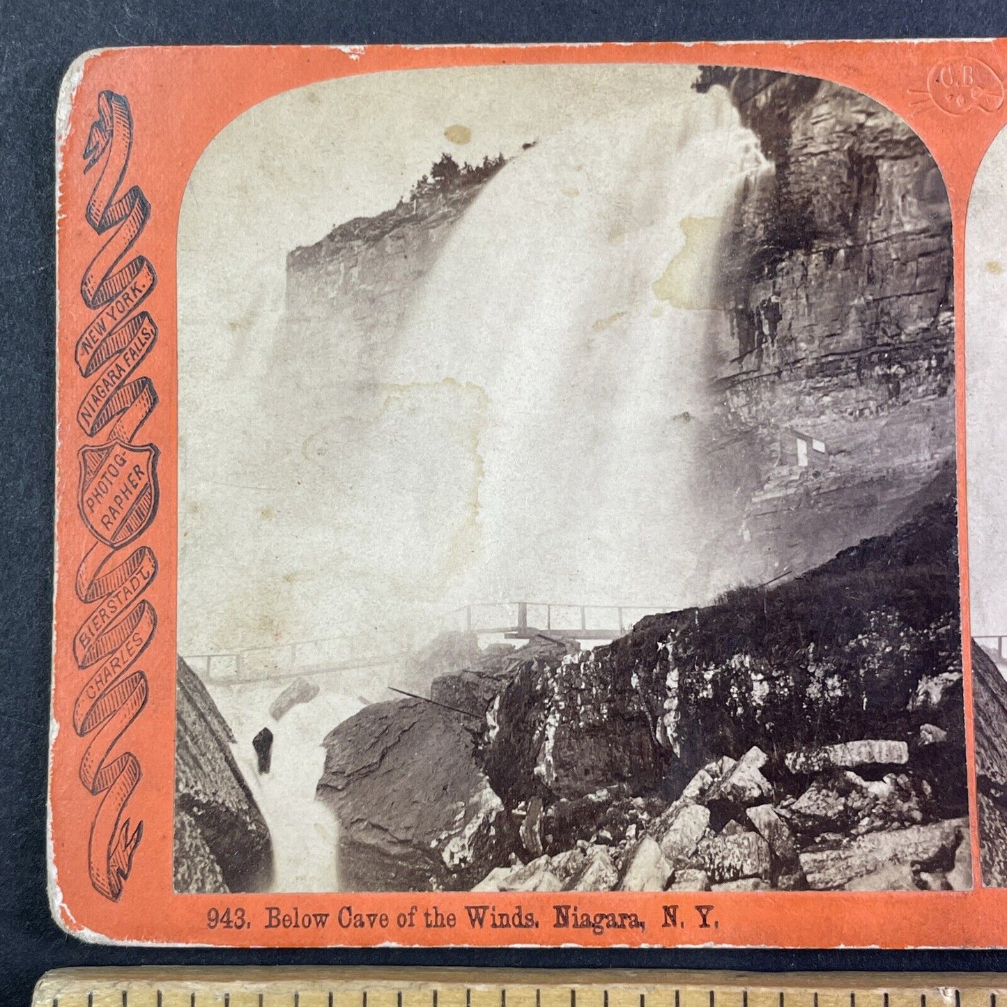 Niagara Falls Cave of Winds Stereoview Charles Bierstadt c1870s Y2245