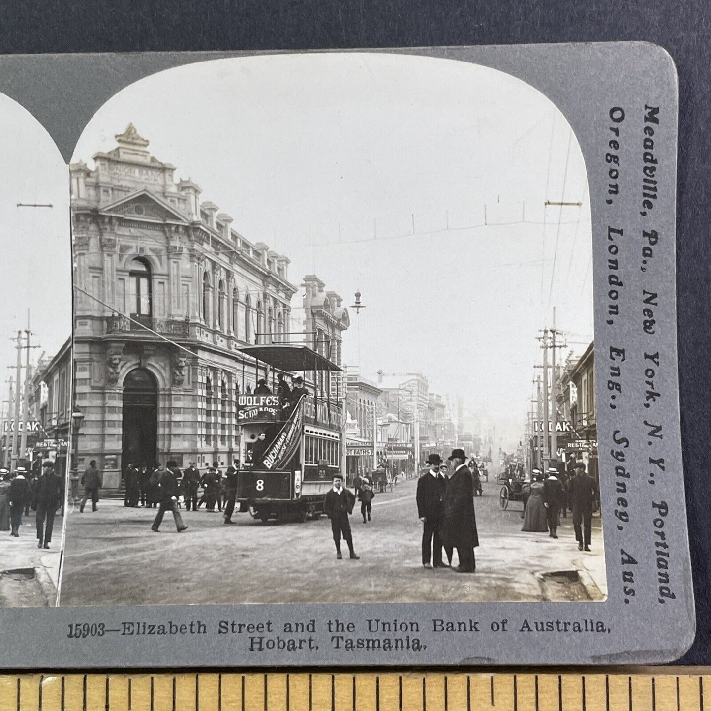 Union Bank of Australia in Hobart Tasmania Stereoview Antique c1909 X3539