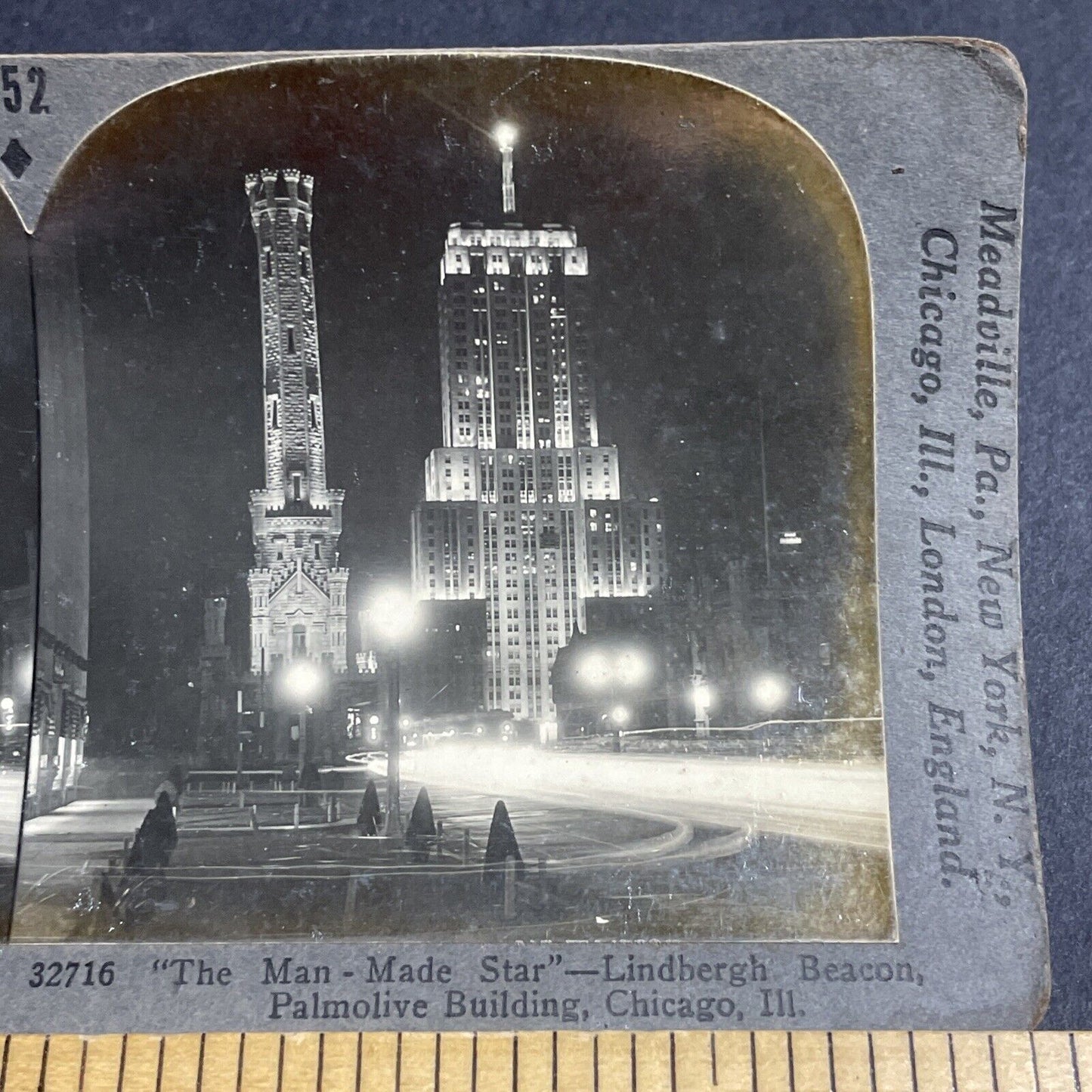 Antique 1940s Palmolive Building Chicago Illinois Stereoview Photo Card P4922