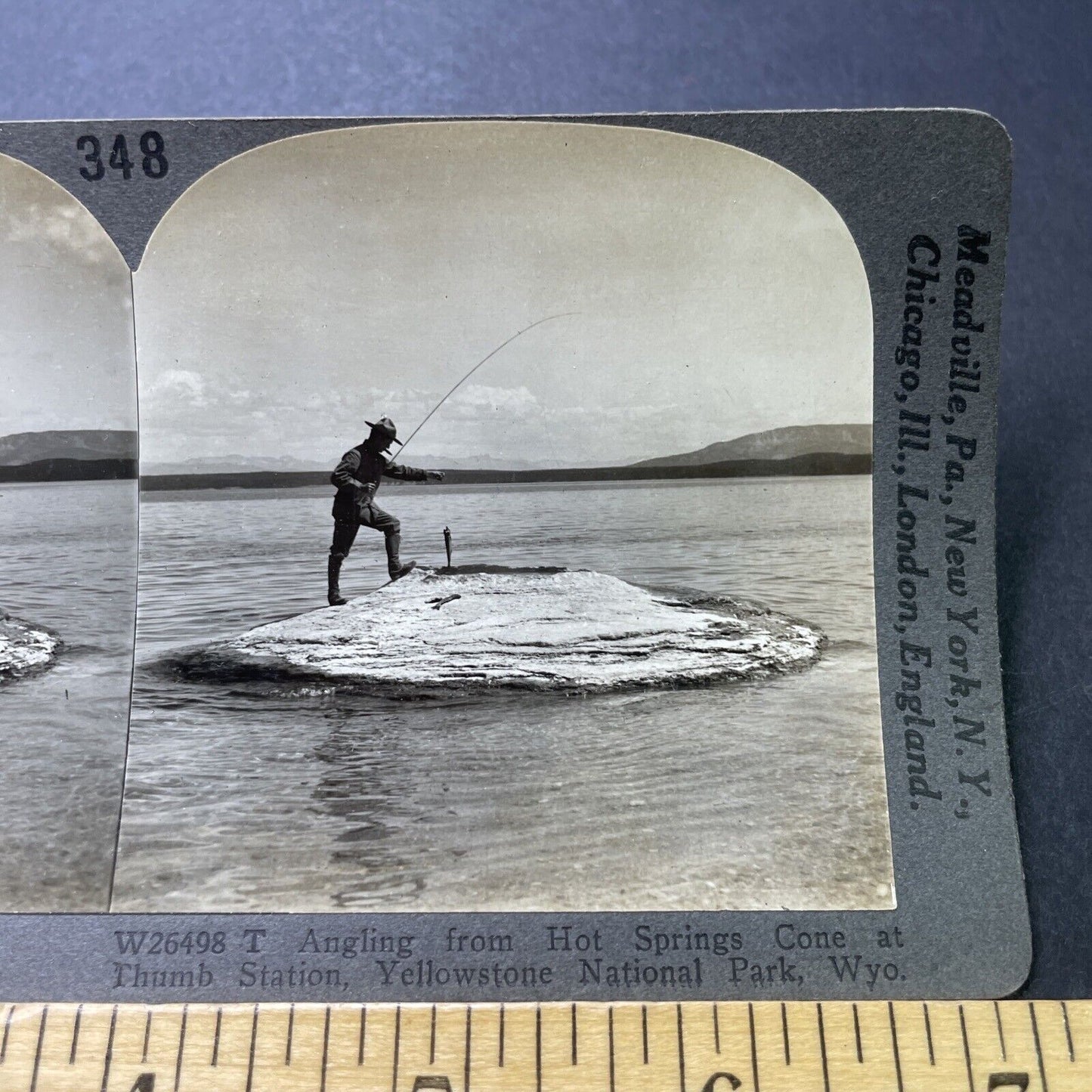 Antique 1910s Fishing Hot Springs Geyser Yellowstone Stereoview Photo Card P3171