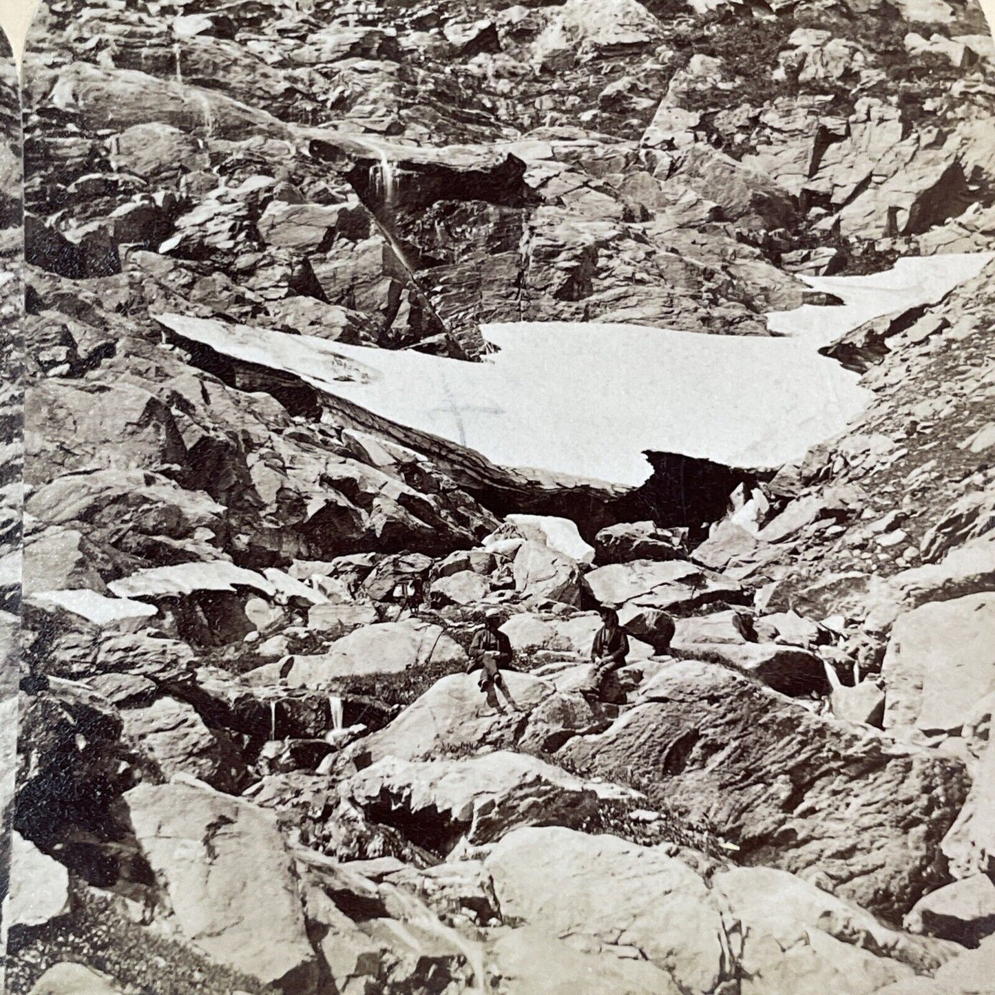 Last of Tuckerman Ravine Glacier Snow Arch Stereoview Antique c1879 Y2163