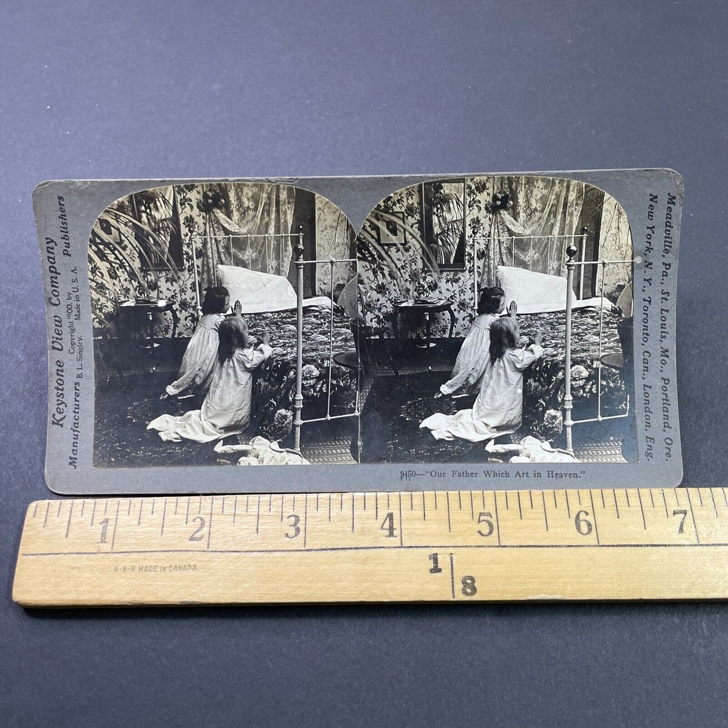 Antique 1900 Children Say The Lord's Prayer Stereoview Photo Card P2639