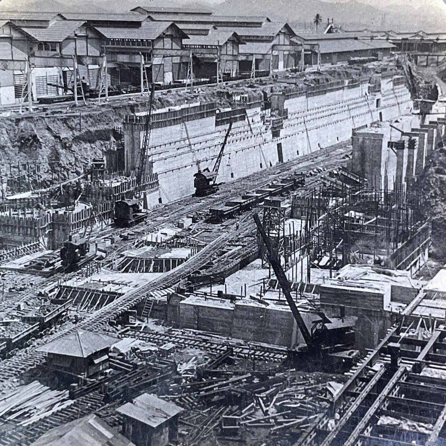 Drydock Construction Balboa Panama Canal Stereoview Antique c1915 Y3001