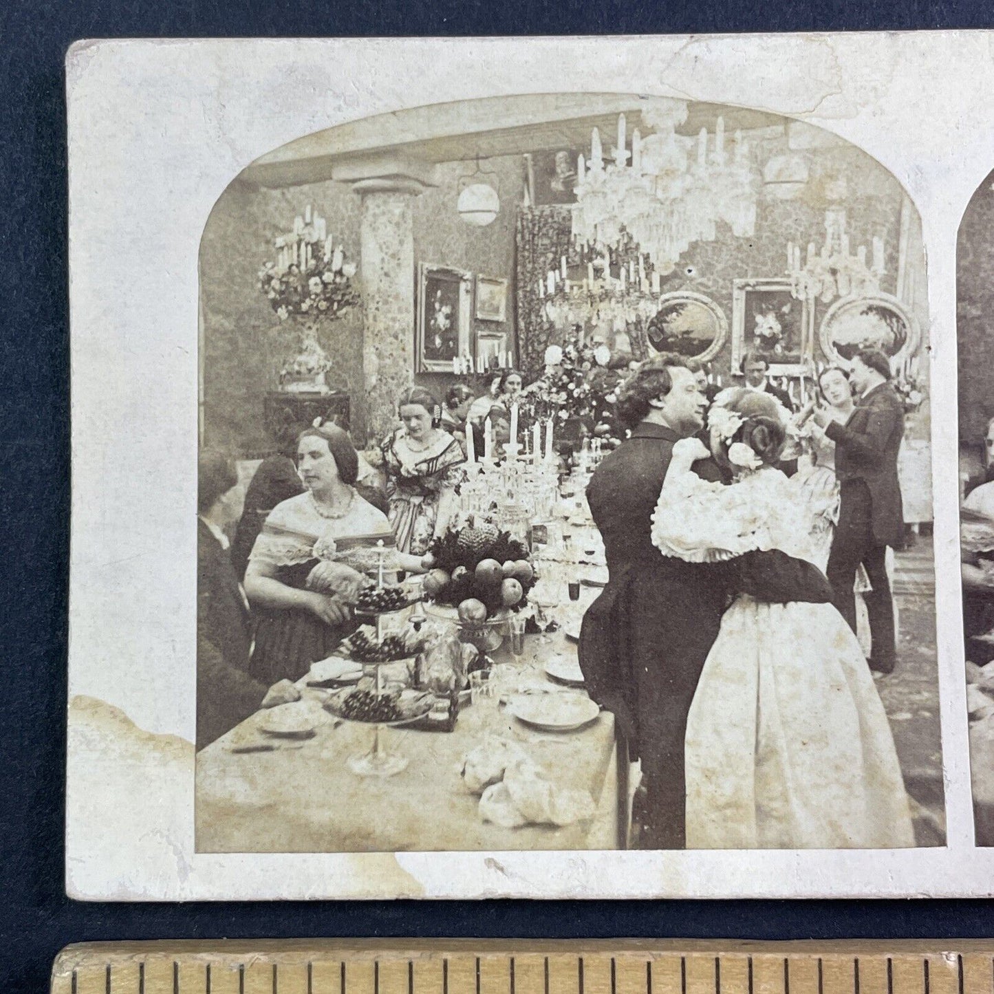 Men and Women at Fancy Ball Stereoview Salt Print Photo Antique c1850s Y108