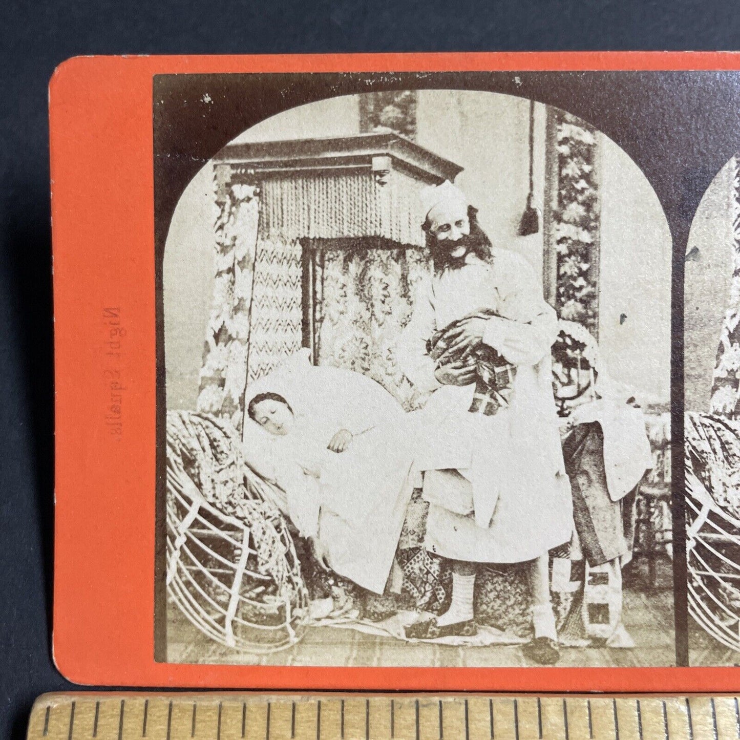 Antique 1860s Man Holds Crying Baby At Night Stereoview Photo Card P4761