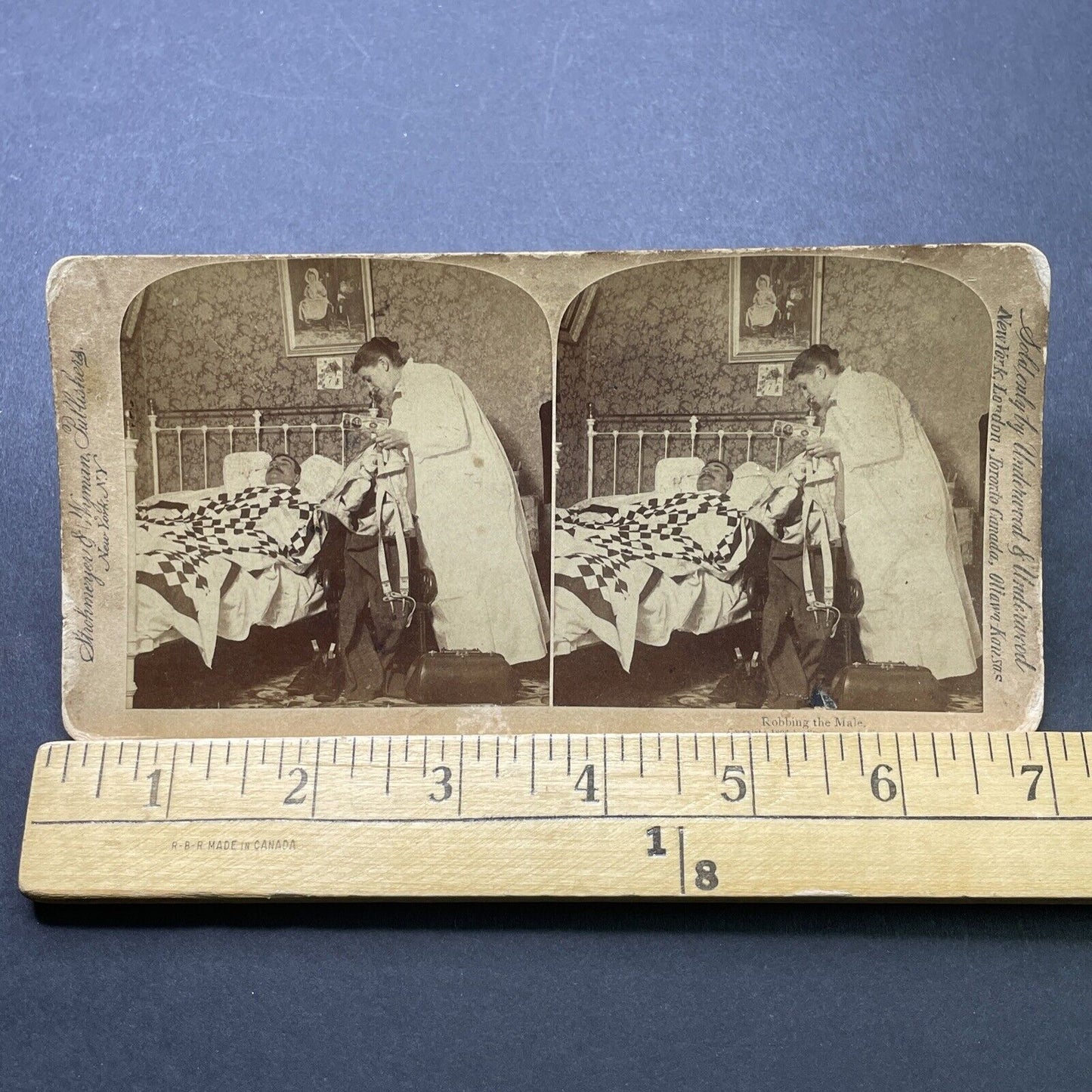 Antique 1896 Prostitute Steals From Sleeping Man Stereoview Photo Card P2365