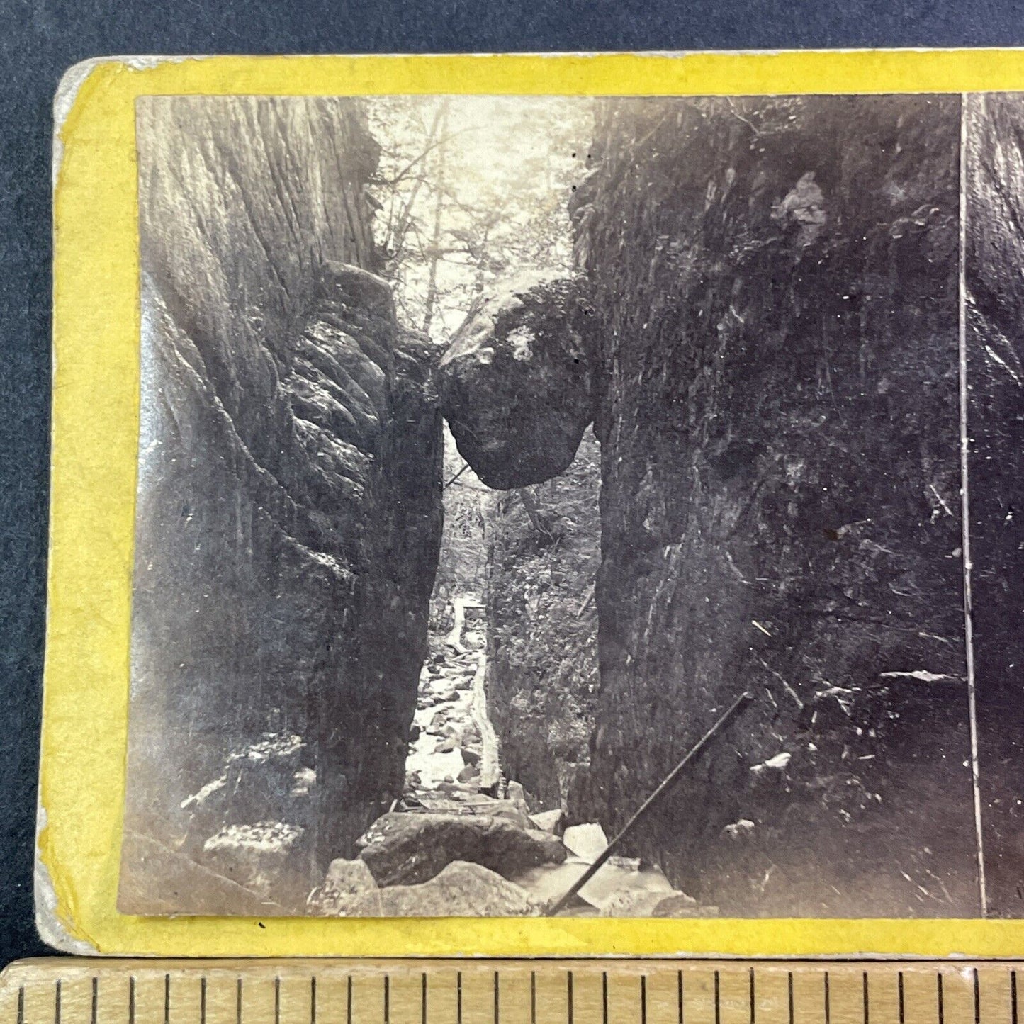 Franconia Notch Boulder Flume Stereoview Photo ET Anthony Antique c1871 X1201