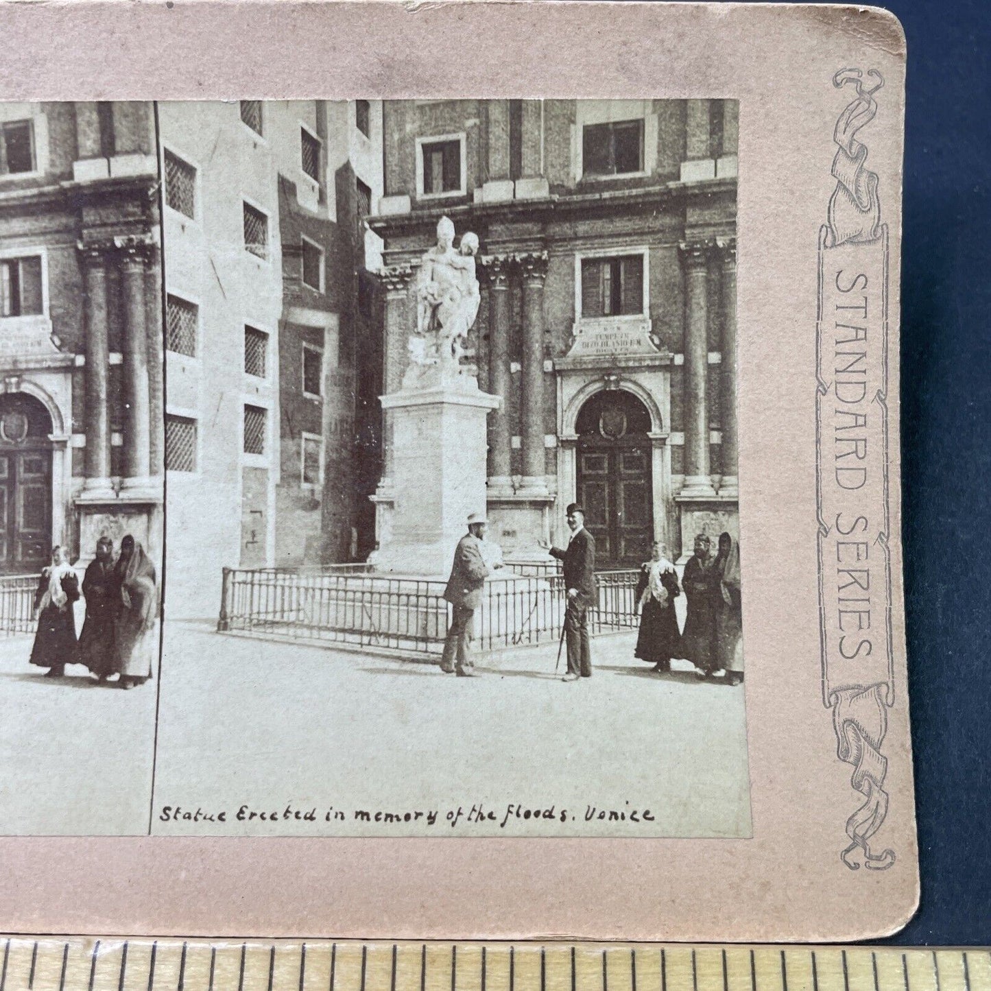 Antique 1880s Statue For Flood Victims Venice Italy Stereoview Photo Card P3028