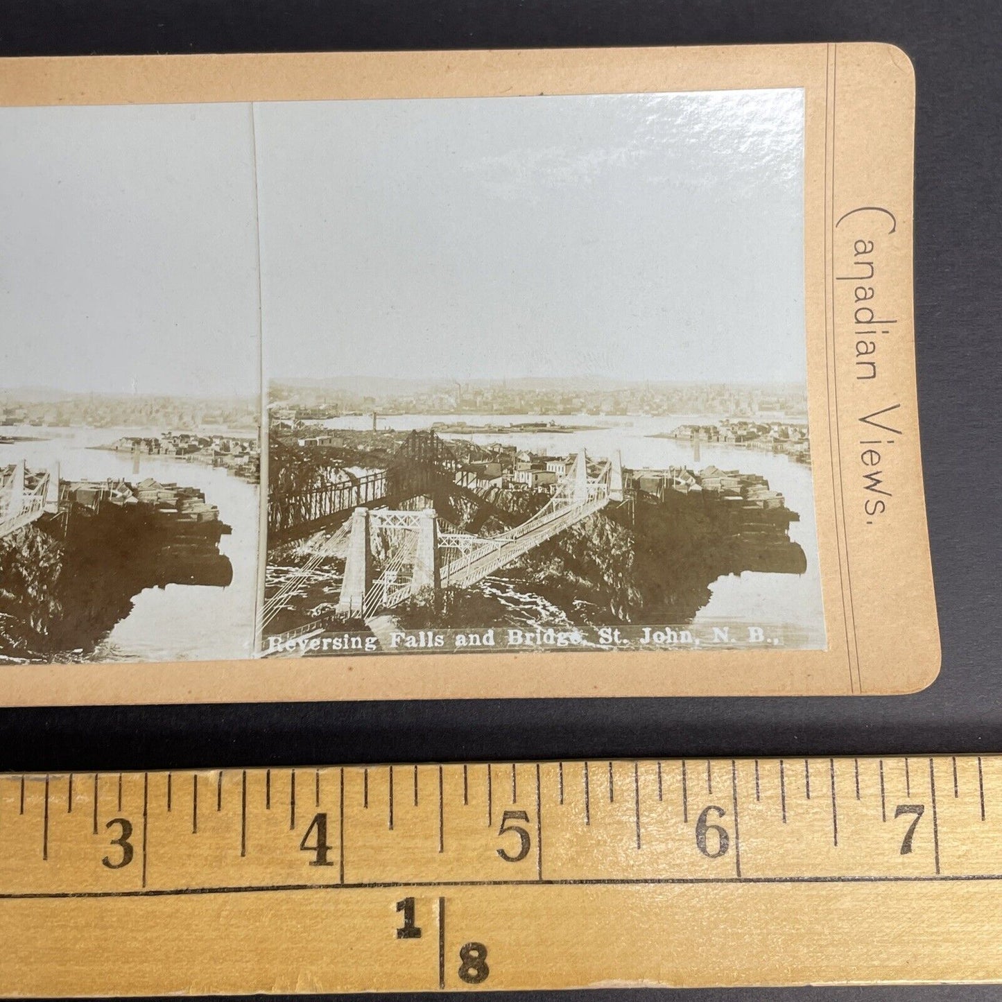 Antique 1890s Reversing Falls Bridge St. John NB Stereoview Photo Card PC881