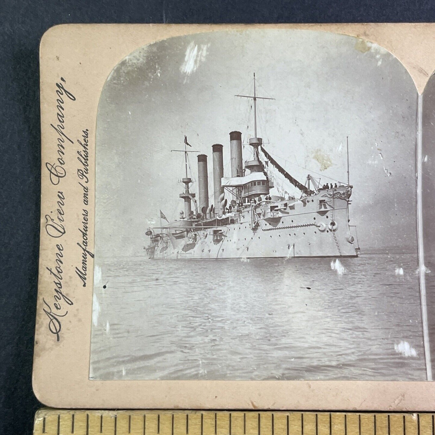 USS Brooklyn Naval US Navy Hampton Roads Virginia Stereoview Antique c1898 X3535