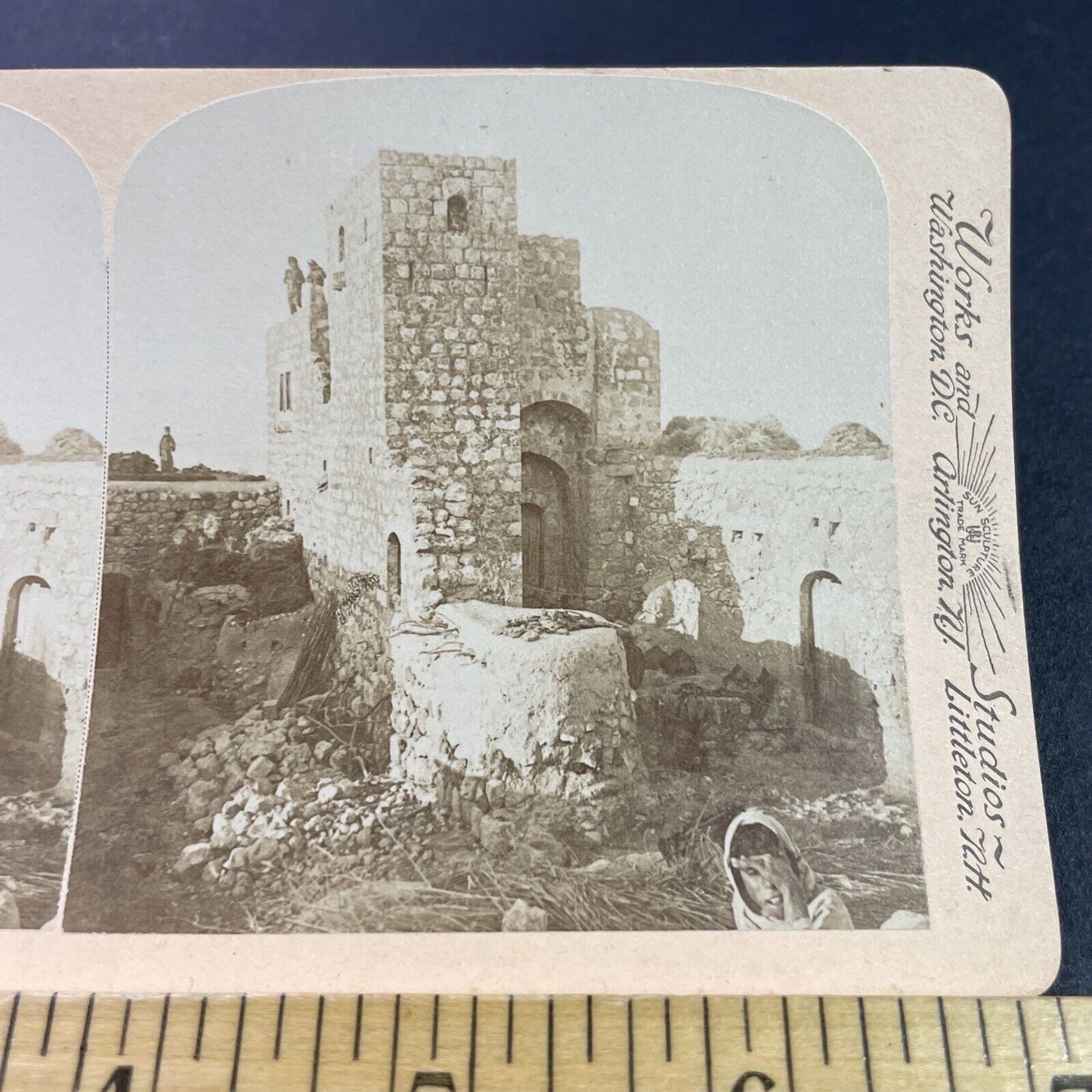 Antique 1890s Tower Of Zir'in Tel Jezreel Israel Stereoview Photo Card P3820