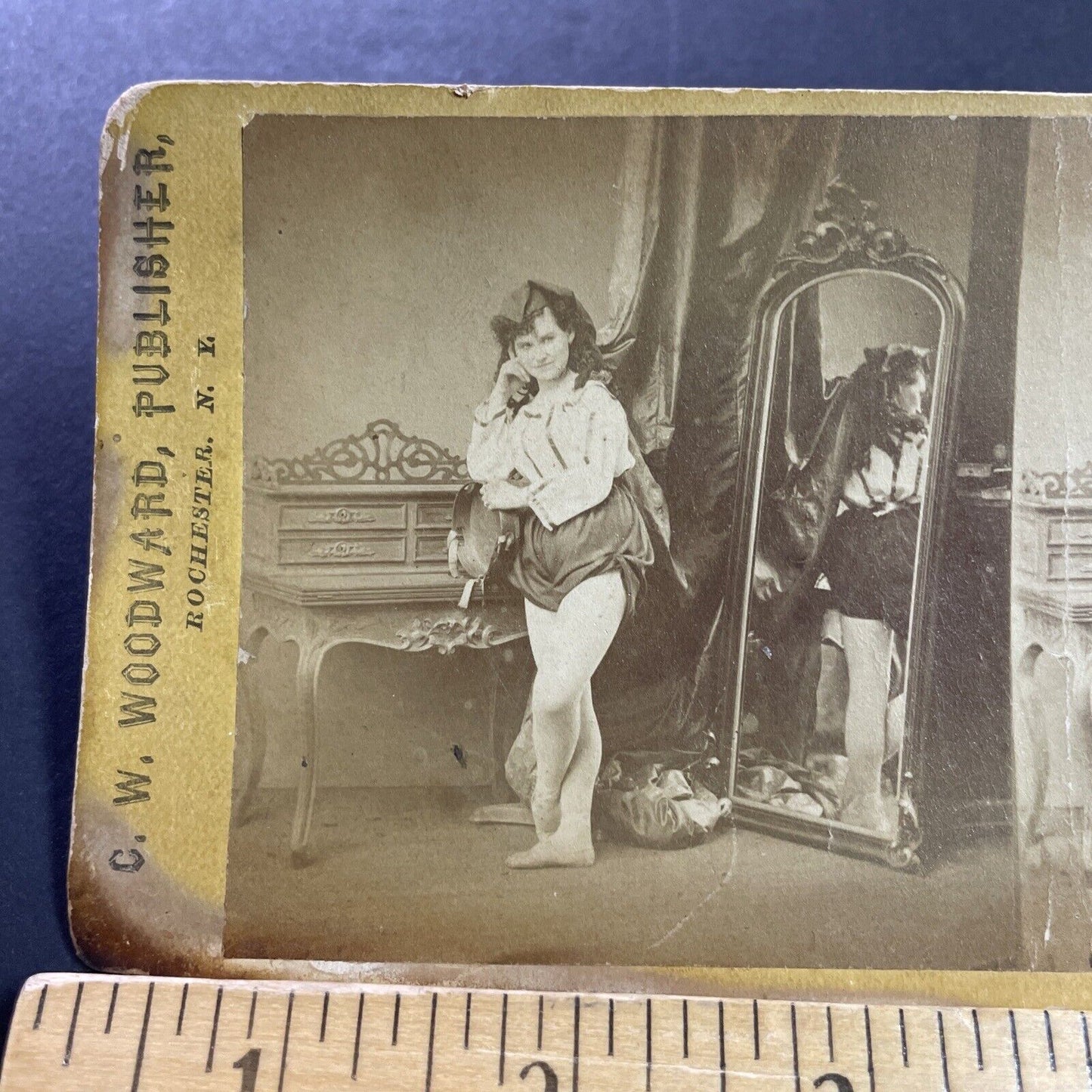 Antique 1860s Annie Kemp Bowler In The Black Crook Stereoview Photo Card P4053