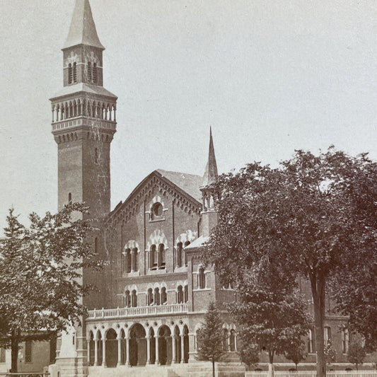 Antique 1870s Town Hall Completed Easthampton MA Stereoview Photo Card V465