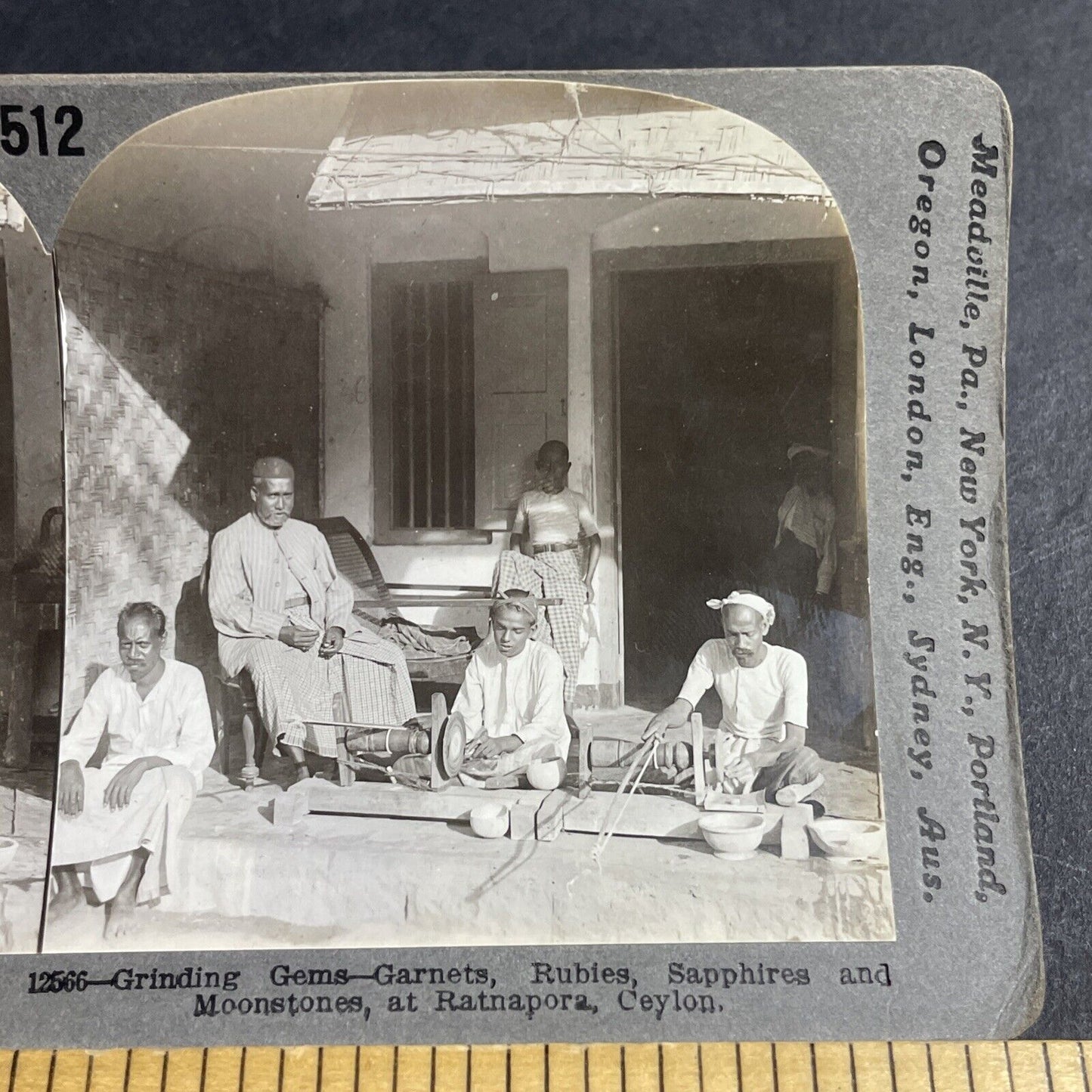 Antique 1910s Gem Grinding Ratnapura Sri Lanka Stereoview Photo Card P4449