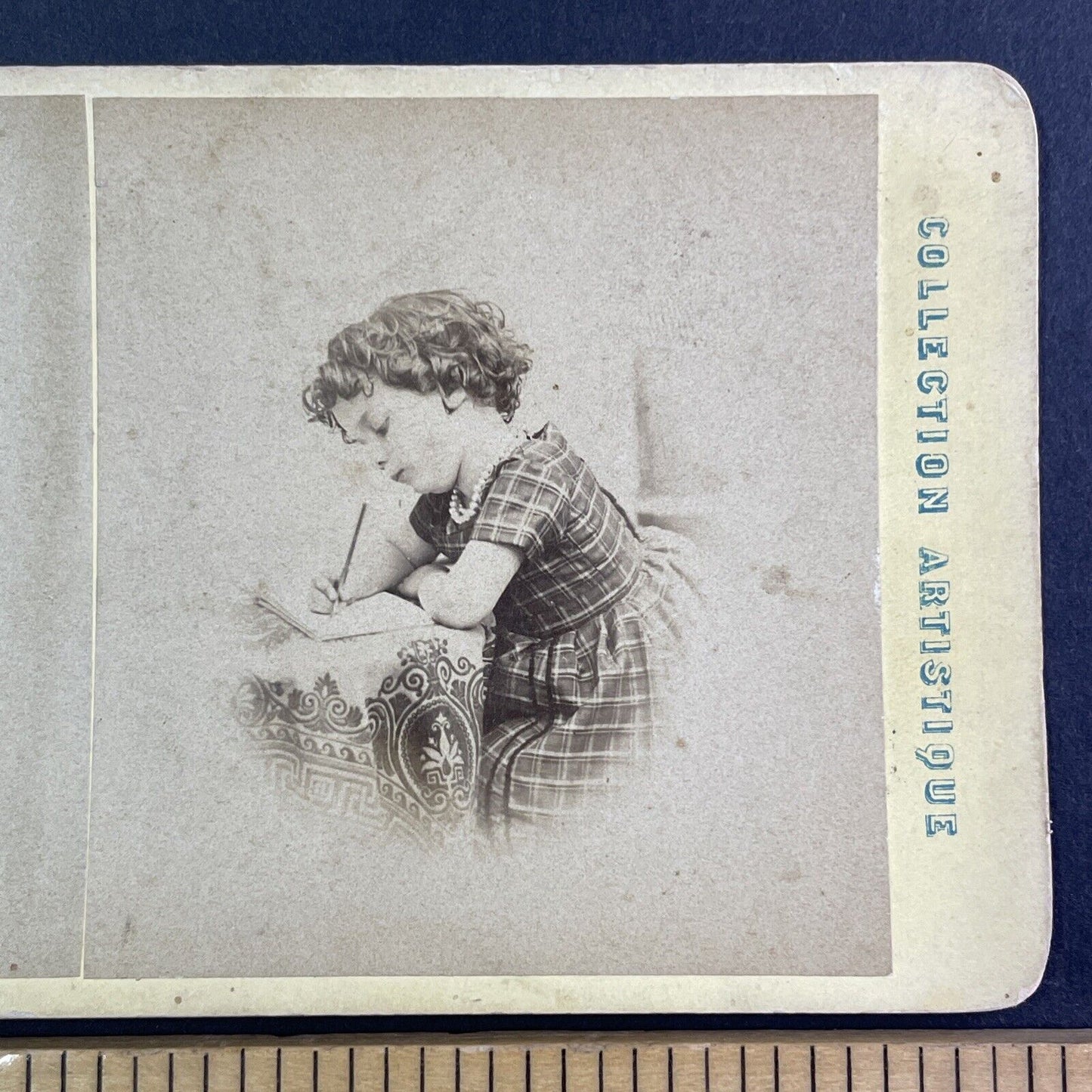 Child Doing Her Homework Stereoview E. Thiebault Antique c1870s Y1310