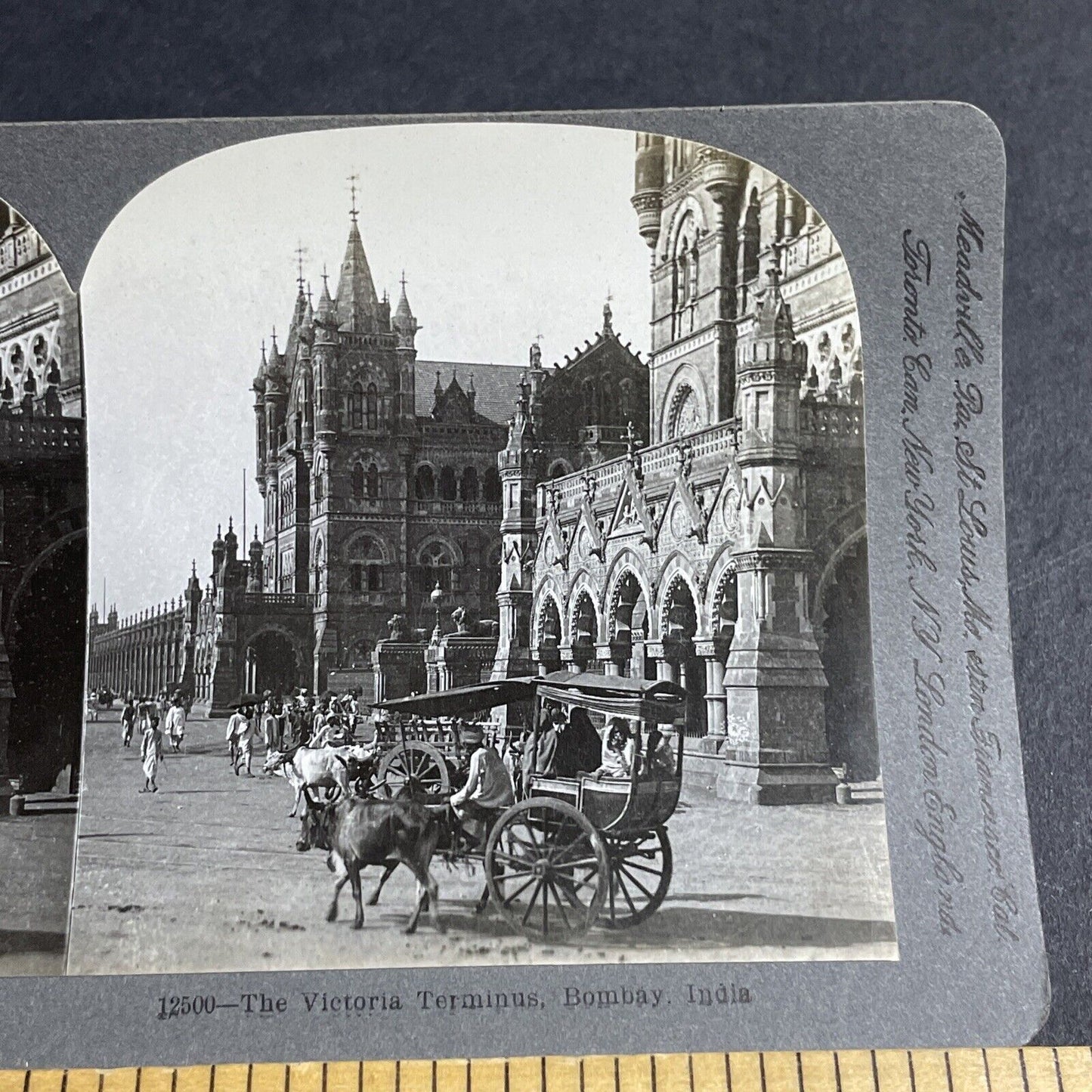 Antique 1901 Taxi Rickshaw Bombay India Stereoview Photo Card P4451