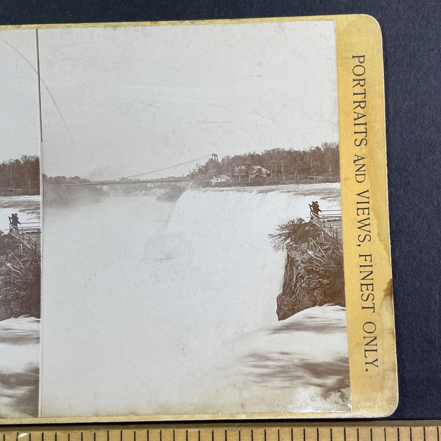 Niagara Falls and Suspension Bridge Stereoview F.E. Hewitt Antique c1870s Y1048