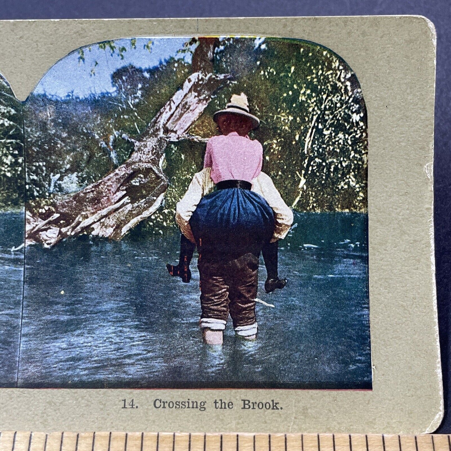 Antique 1903 Man Carries Woman Across A River Stereoview Photo Card V3287