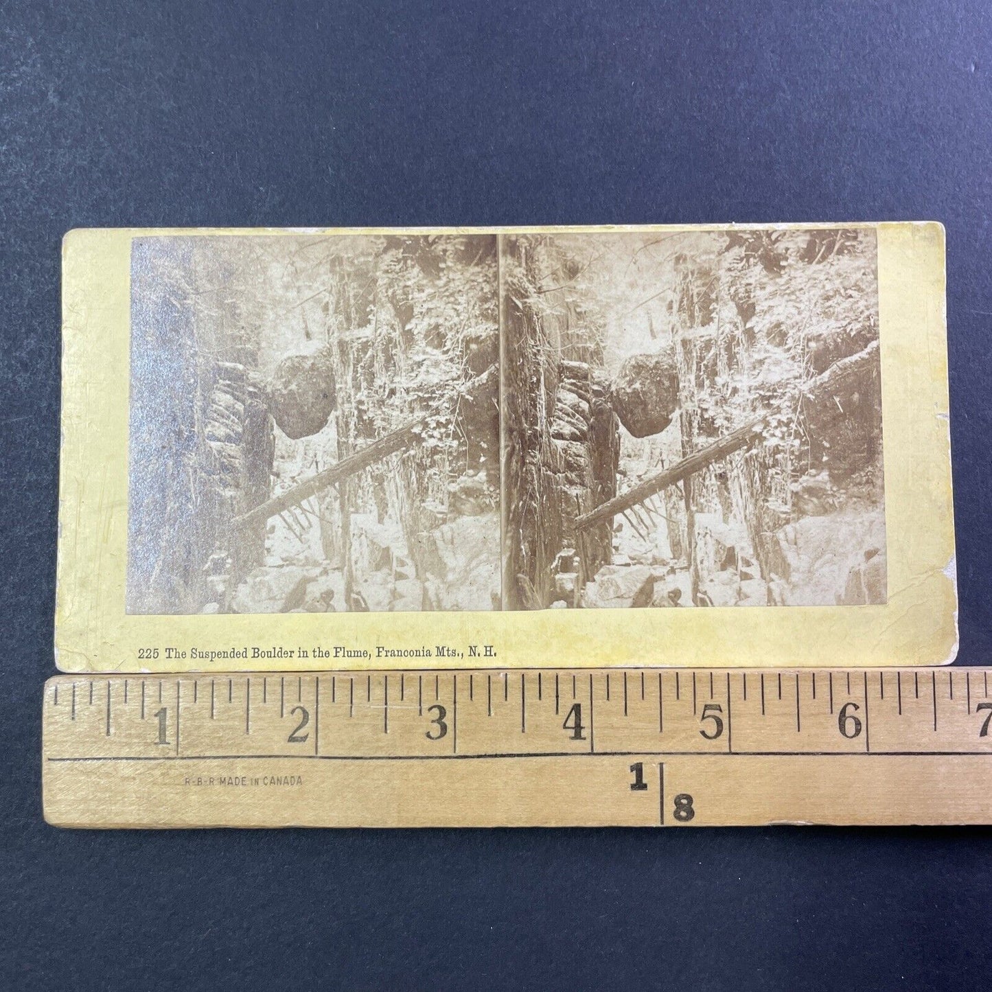 Boulder Flume Franconia Notch Stereoview Charles Bierstadt Antique c1870 X978