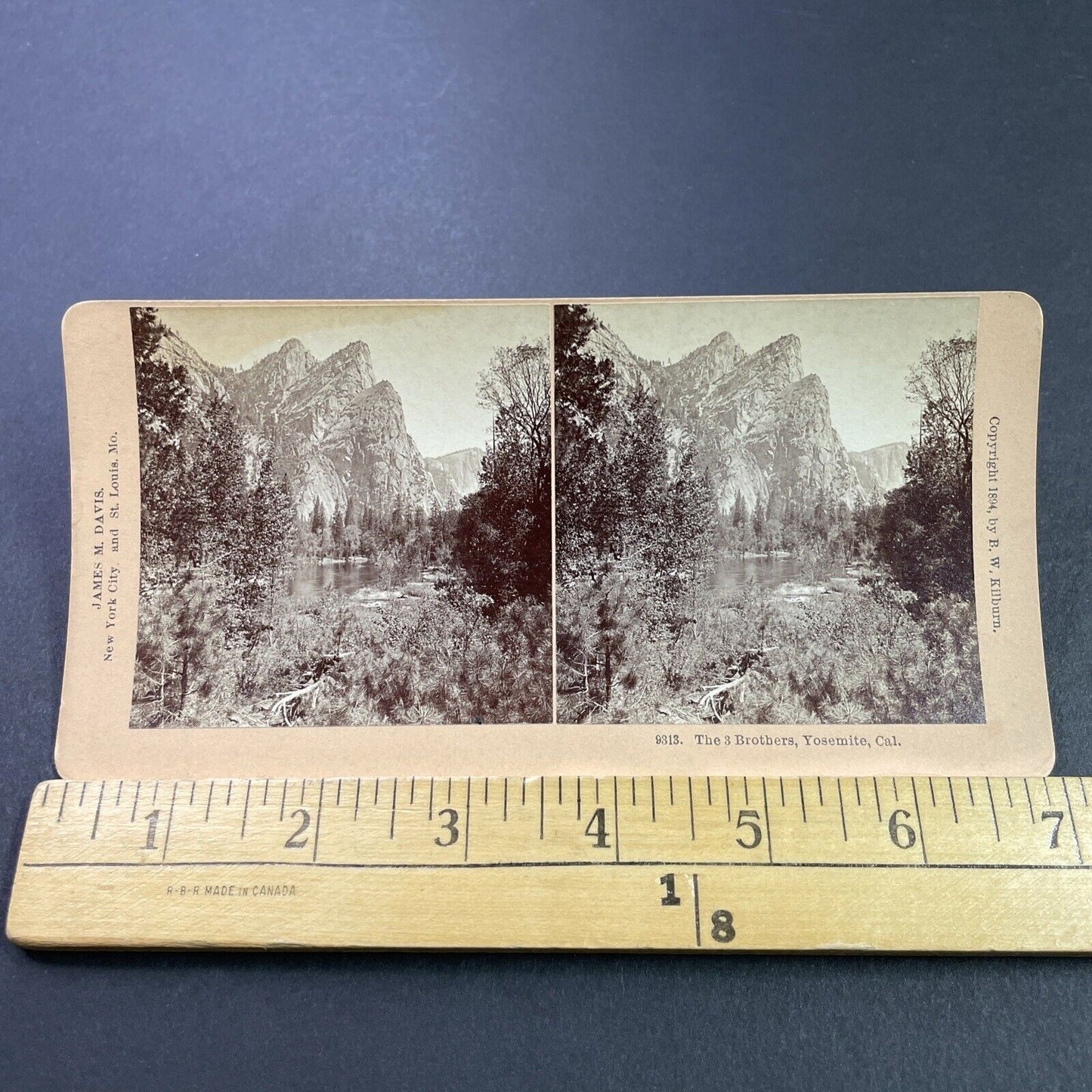 Antique 1894 Three Brothers Mountain Yosemite CA Stereoview Photo Card P3815