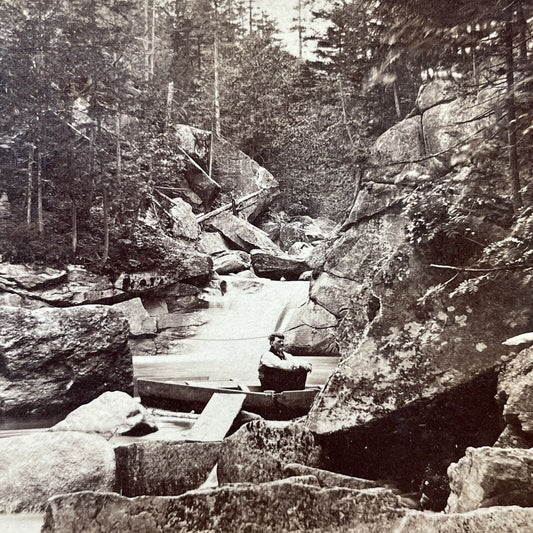 Antique 1870s Waterfall Cascade Franconia Notch NH Stereoview Photo Card V1965