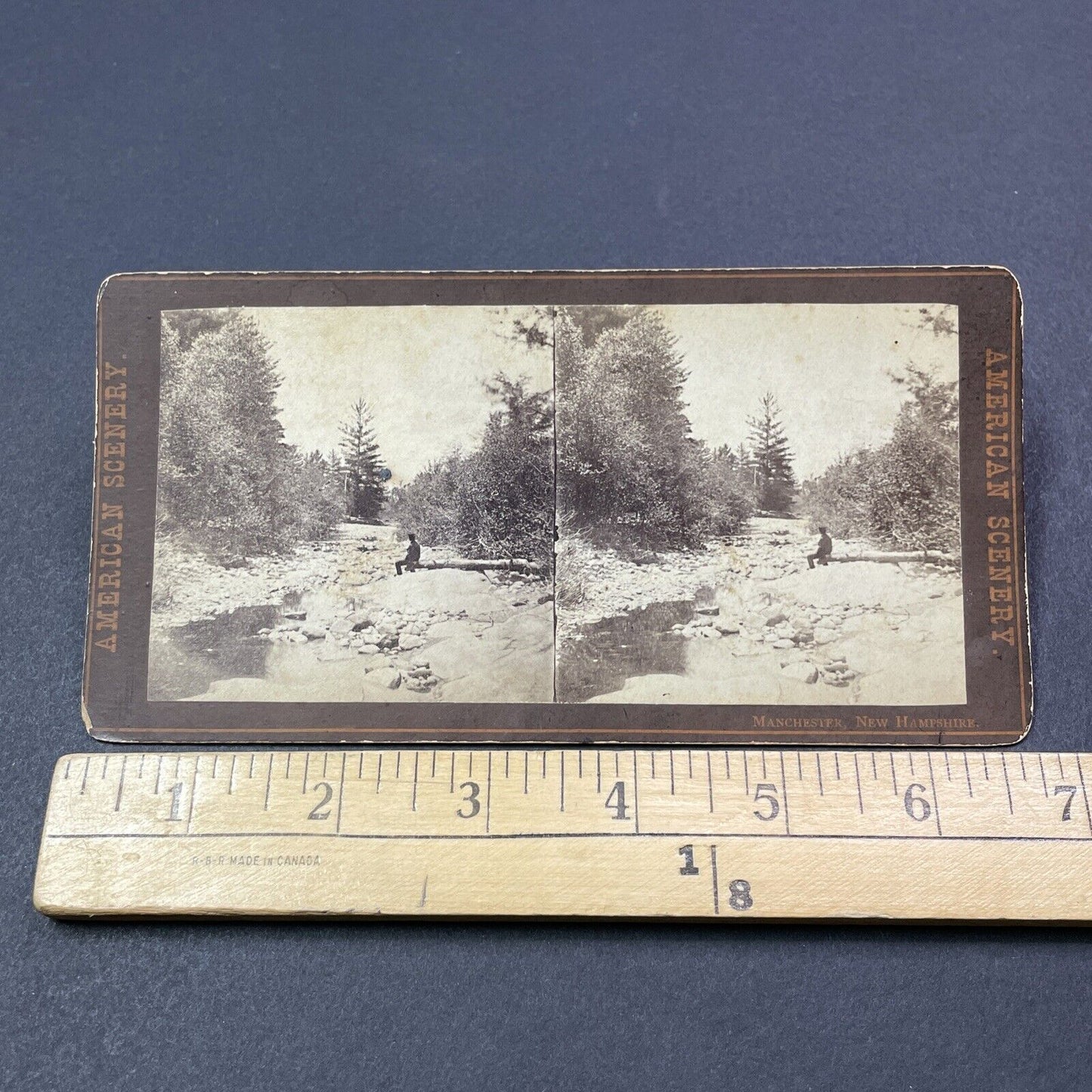 Antique 1870s Fishing In Manchester New Hampshire Stereoview Photo Card V1934